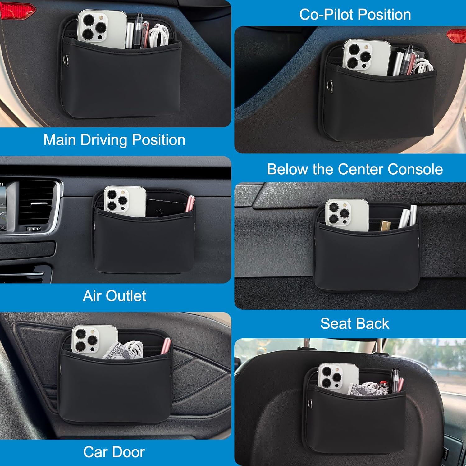 Car Seat Side Pocket Organizer, PU Leather Pouch Bag for Car Seat, Door, Window, Console, Registration Wallet Cards Trash Phone Sunglasses Holder Pocket for Auto - Image 6