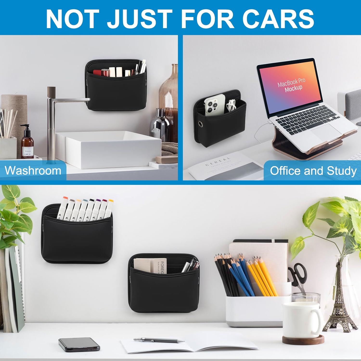 Car Seat Side Pocket Organizer, PU Leather Pouch Bag for Car Seat, Door, Window, Console, Registration Wallet Cards Trash Phone Sunglasses Holder Pocket for Auto - Image 7