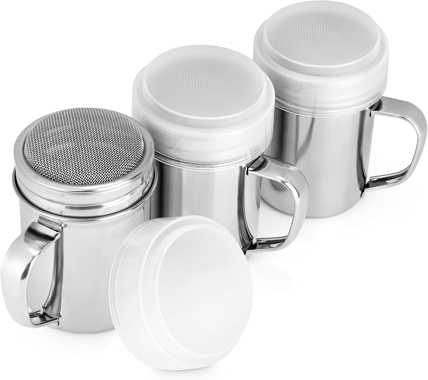 3 Pack Powdered Sugar Shaker Duster, Cinnamon Shaker Flour Sifter, Fine Mesh Stainless Steel Dredge for Baking Soda Flour Cinnamon Cocoa - Image 1