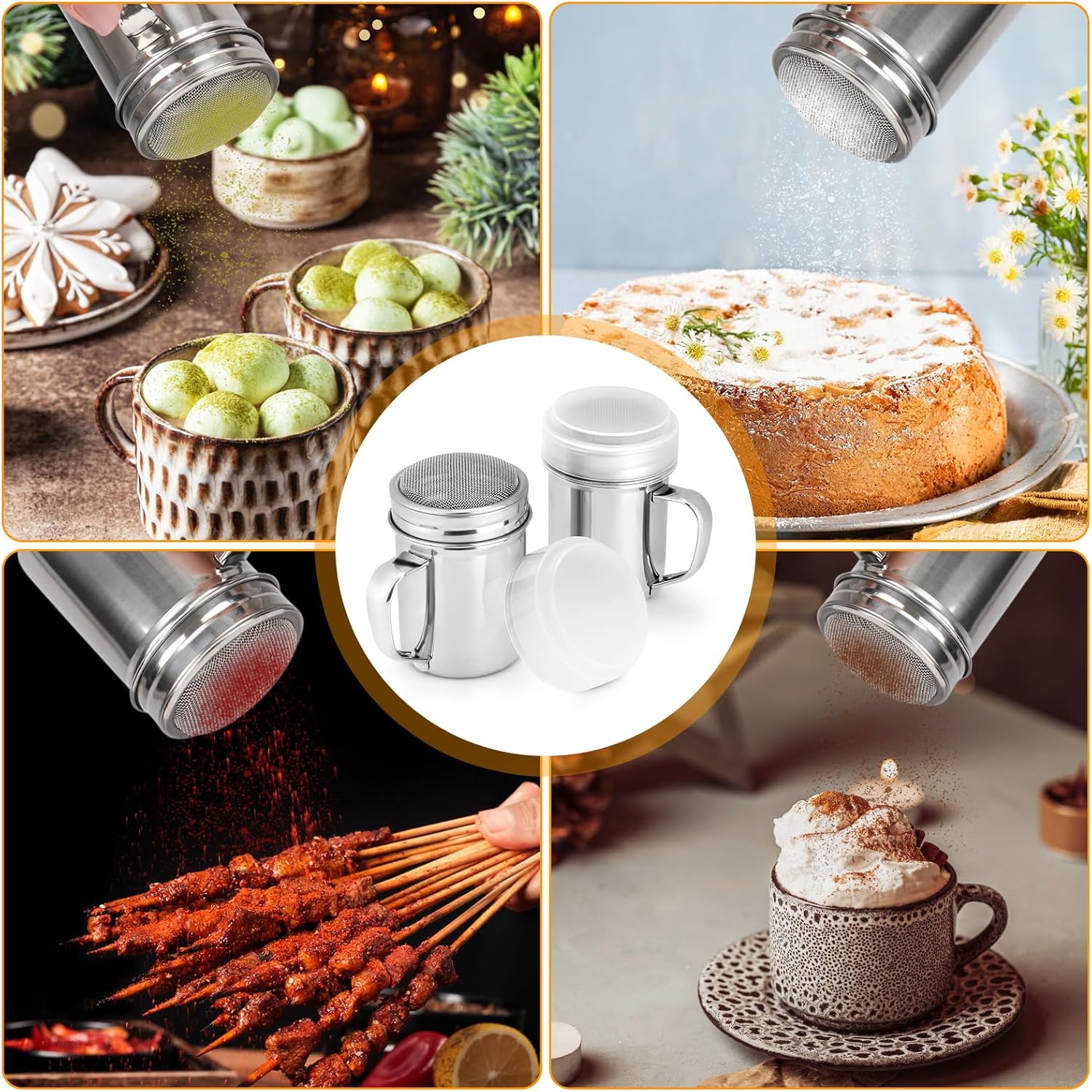 3 Pack Powdered Sugar Shaker Duster, Cinnamon Shaker Flour Sifter, Fine Mesh Stainless Steel Dredge for Baking Soda Flour Cinnamon Cocoa - Image 6