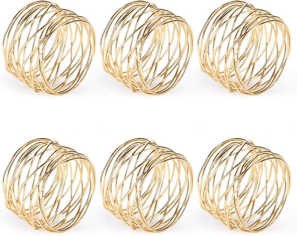 Napkin Rings, Metal Gold Round Napkin Rings Buckles for Table Decorations, Wedding, Dinner, Party, Set of 6 - Image 1