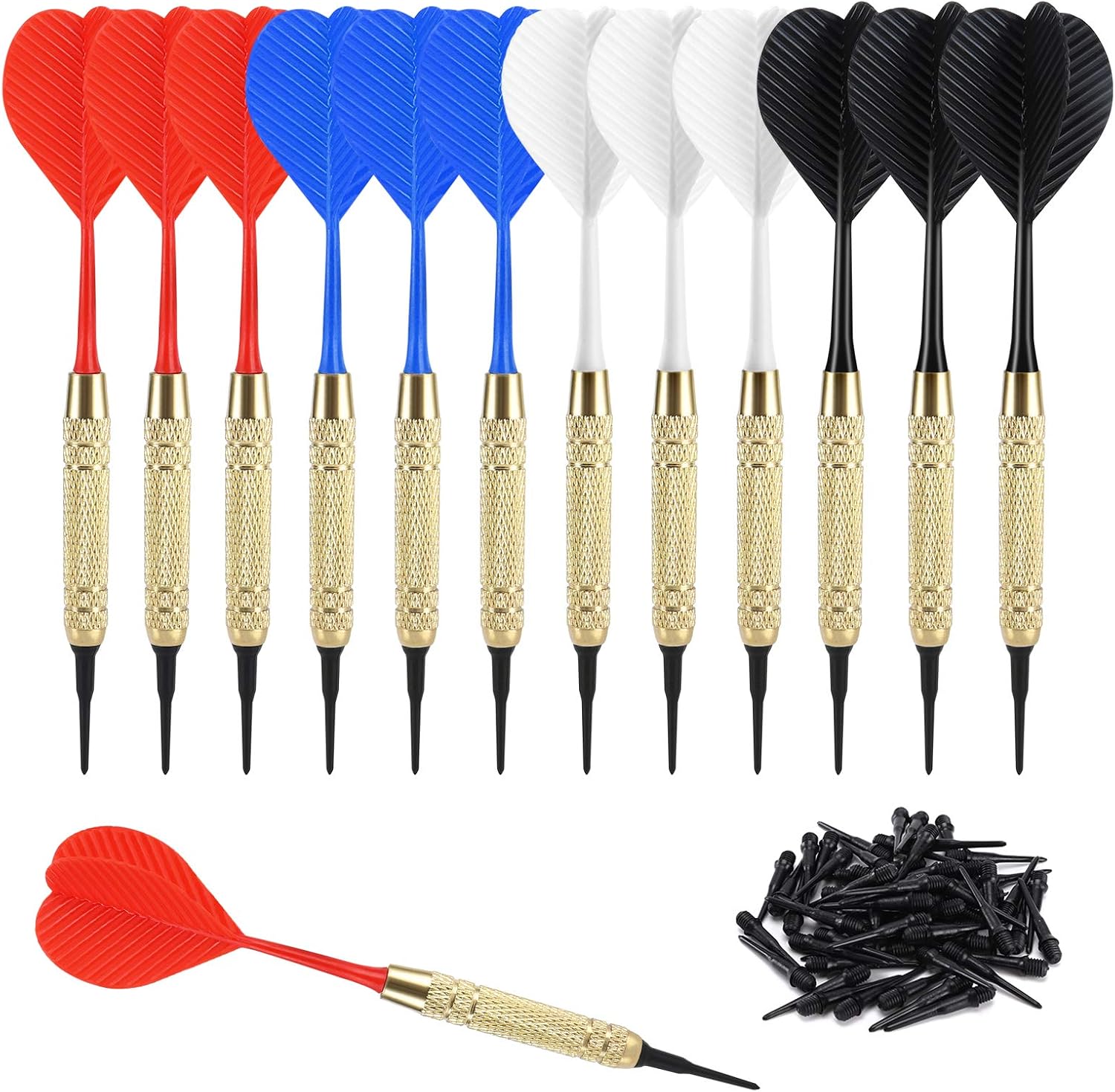 12 Pcs Soft Tip Darts, 18g Plastic Tip Darts Set, Attach Extra 100 Black 2BA Replacement Tips, Soft Tip Darts for Electronic/Plastic Dartboard - Image 1