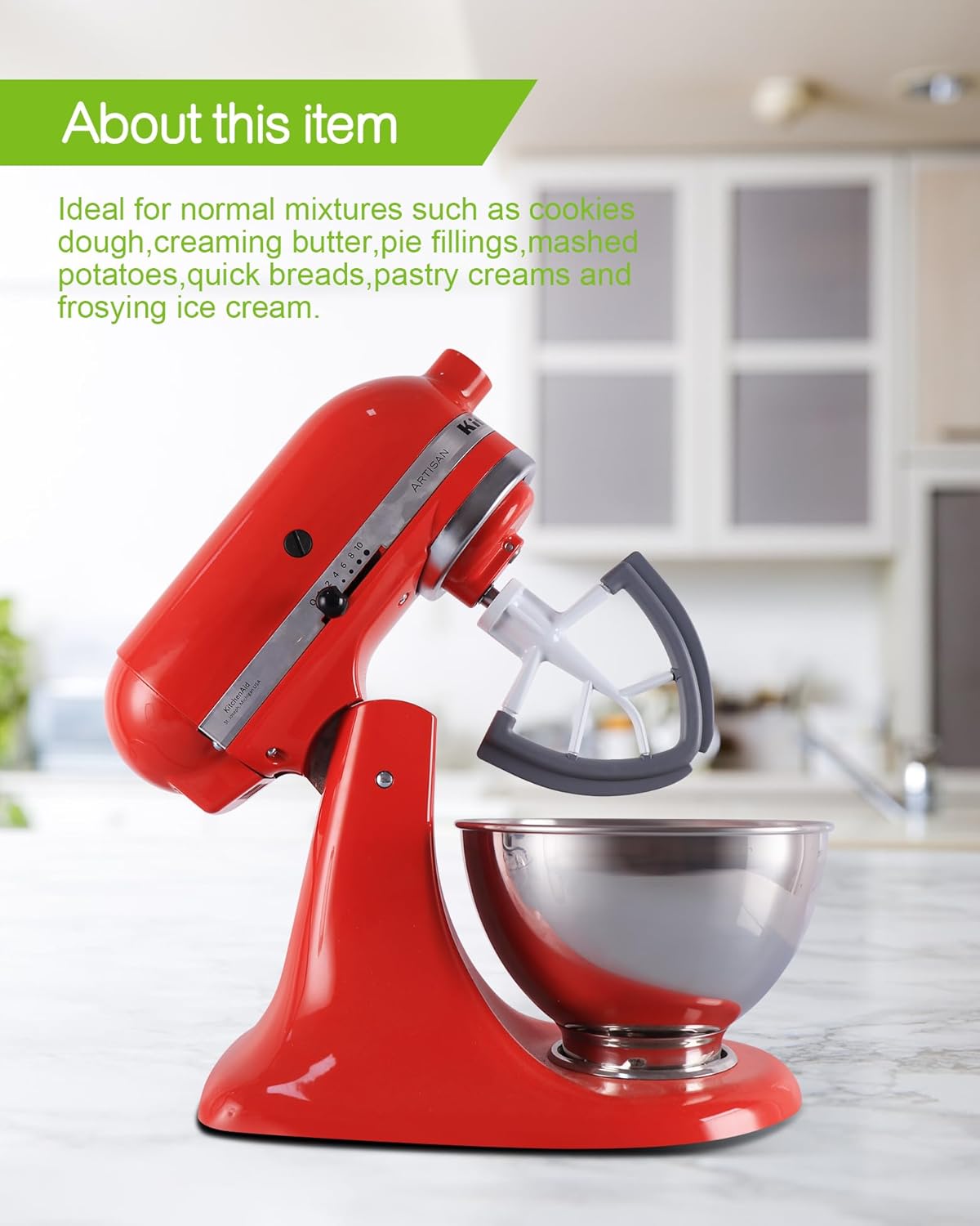 Flex Edge Beater Work for KitchenAid Mixer Attachments, Compatible with 4.5-5 Quart Tilt-Head Stand Mixers, kitchenAid Paddle with Scraper, Flexible Silicone Edges - Image 6