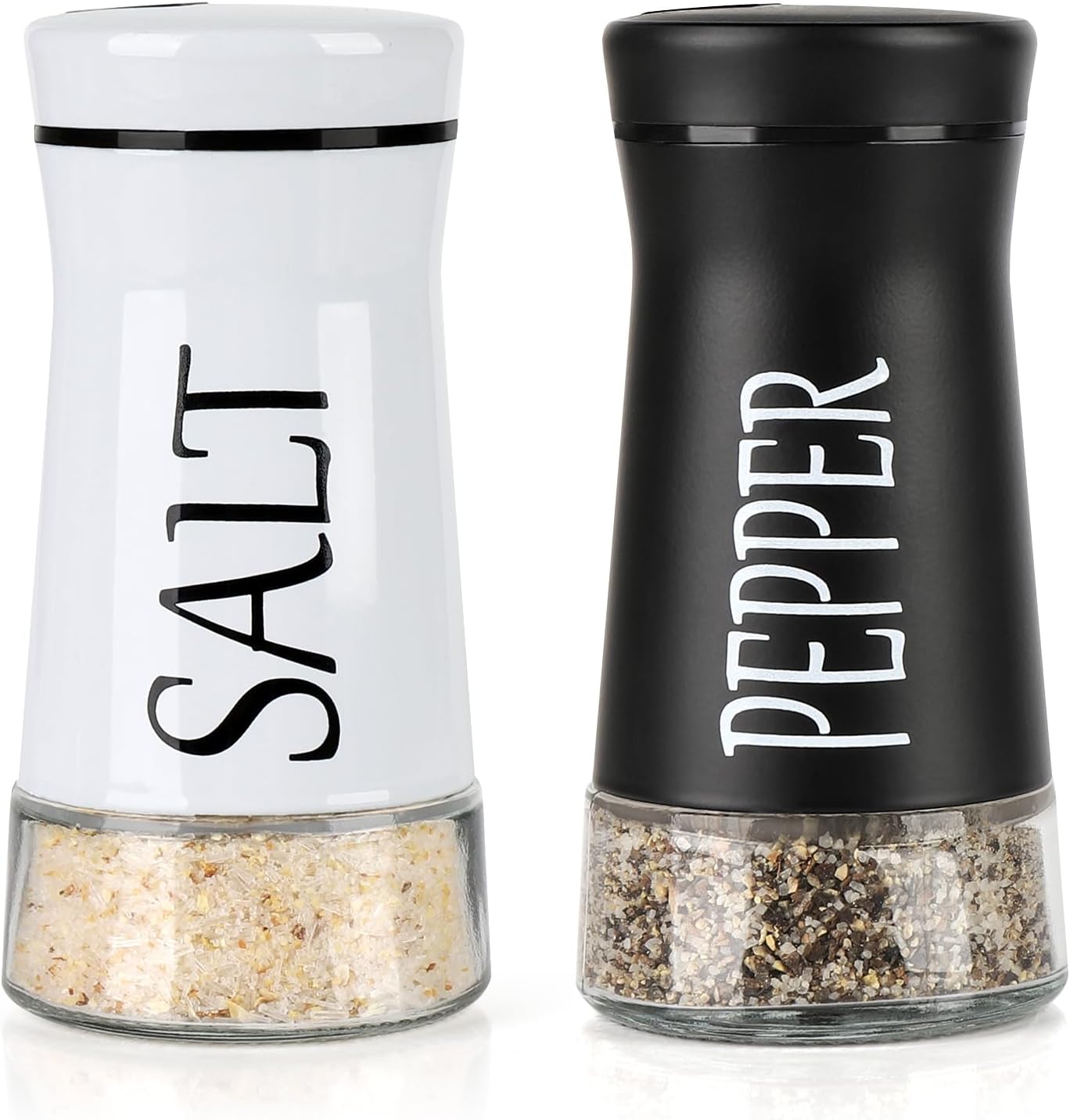 Salt and Pepper Shakers with Adjustable Pour Hole, Stainless Steel Salt Pepper Shaker Dispenser with Glass Bottom for Kitchen Cooking, RV, Camp, BBQ - Image 1