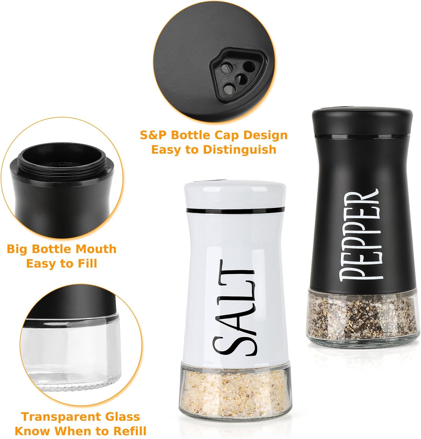 Salt and Pepper Shakers with Adjustable Pour Hole, Stainless Steel Salt Pepper Shaker Dispenser with Glass Bottom for Kitchen Cooking, RV, Camp, BBQ - Image 3