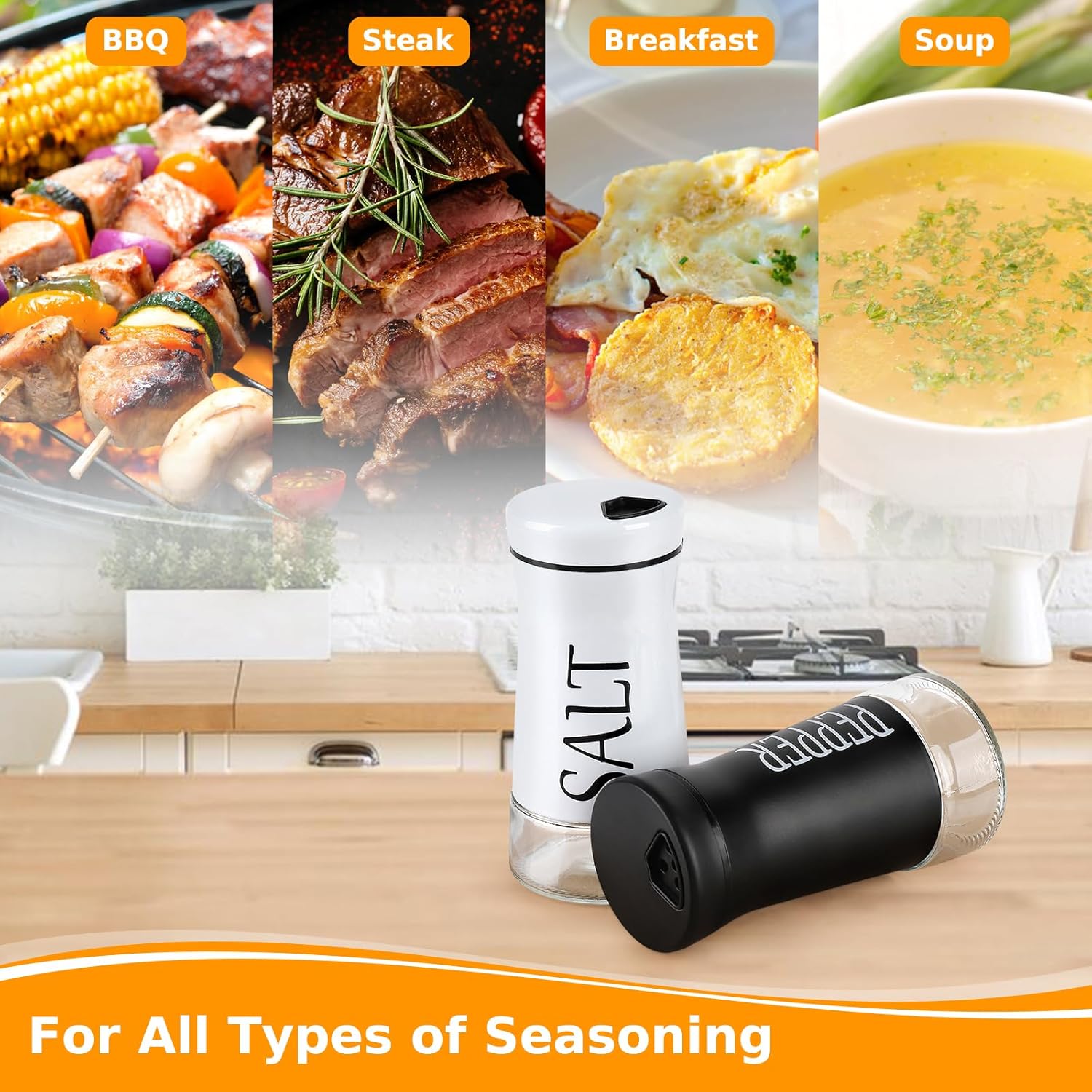 Salt and Pepper Shakers with Adjustable Pour Hole, Stainless Steel Salt Pepper Shaker Dispenser with Glass Bottom for Kitchen Cooking, RV, Camp, BBQ - Image 7