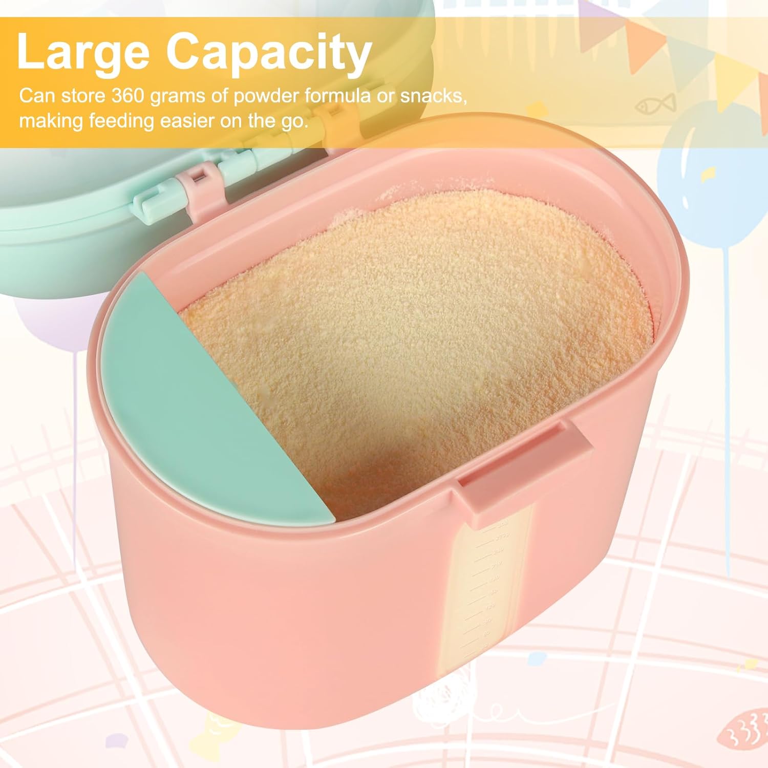 Baby Formula Dispenser On The Go, Portable Milk Powder Formula Dispenser with Scoop,Formula Containers for Travel Hold 12.7oz/360g Formula, Pink - Image 3