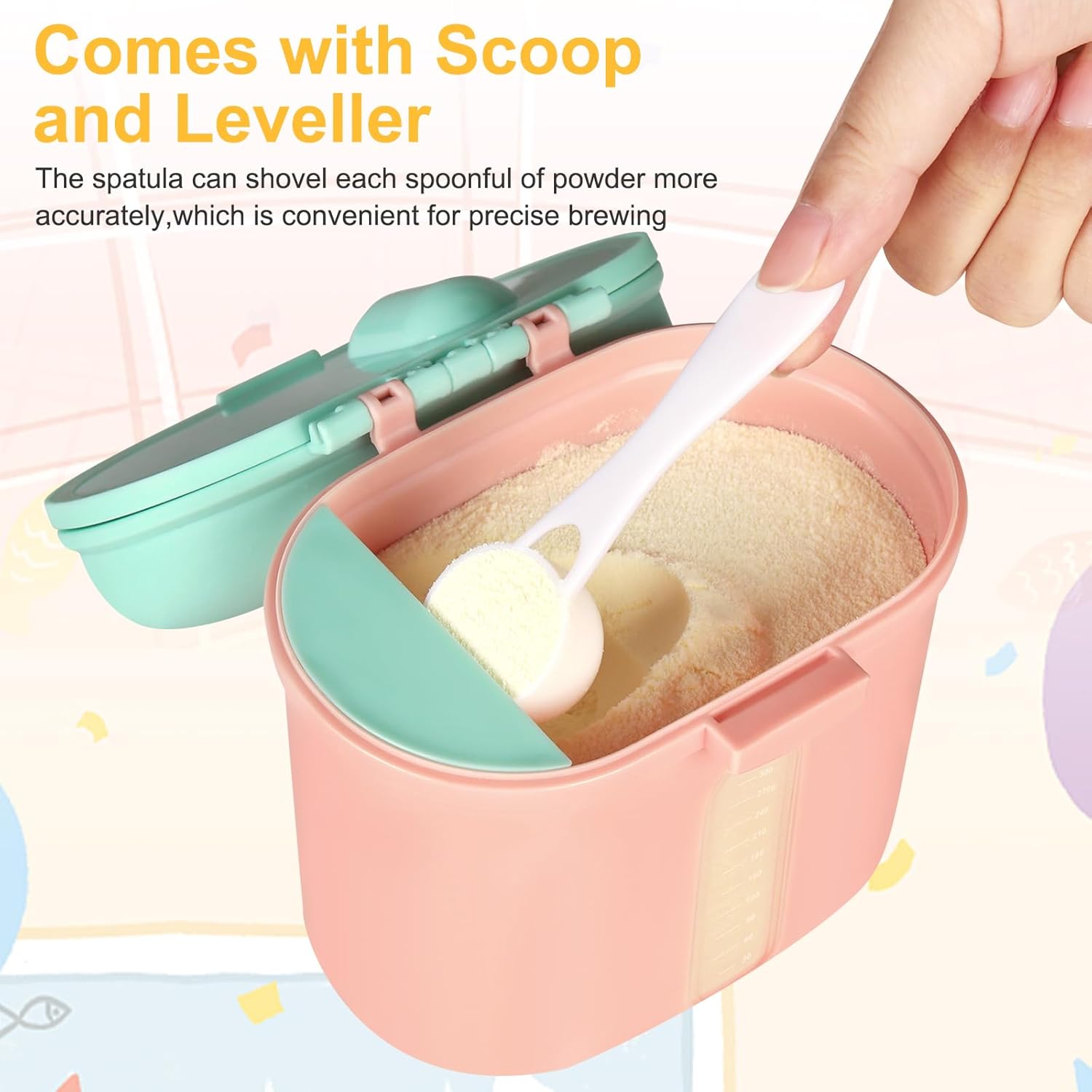 Baby Formula Dispenser On The Go, Portable Milk Powder Formula Dispenser with Scoop,Formula Containers for Travel Hold 12.7oz/360g Formula, Pink - Image 6