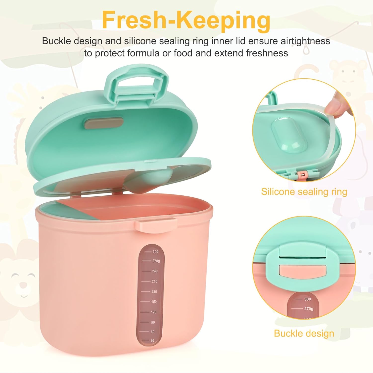 Baby Formula Dispenser On The Go, Portable Milk Powder Formula Dispenser with Scoop,Formula Containers for Travel Hold 12.7oz/360g Formula, Pink - Image 7