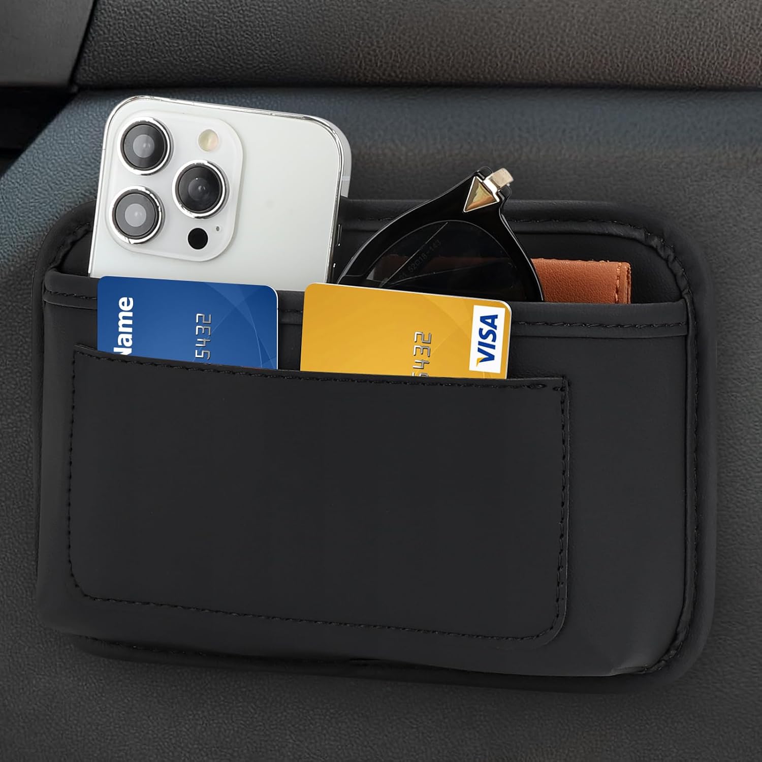 Universal Car Side Pocket Organizer, PU Leather Car Pocket Pouch Cell Phone Sunglasses Holder, Car Phone Pocket Organizer Accessories for Car Seat, Door, Window, Console - Image 3