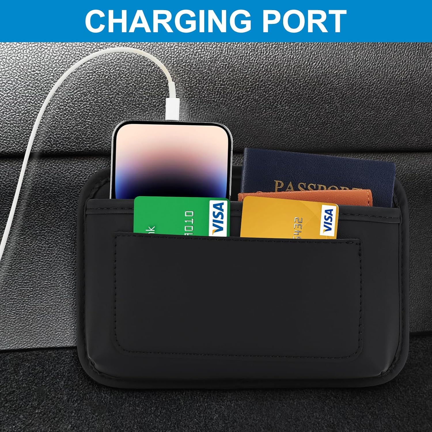 Universal Car Side Pocket Organizer, PU Leather Car Pocket Pouch Cell Phone Sunglasses Holder, Car Phone Pocket Organizer Accessories for Car Seat, Door, Window, Console - Image 4