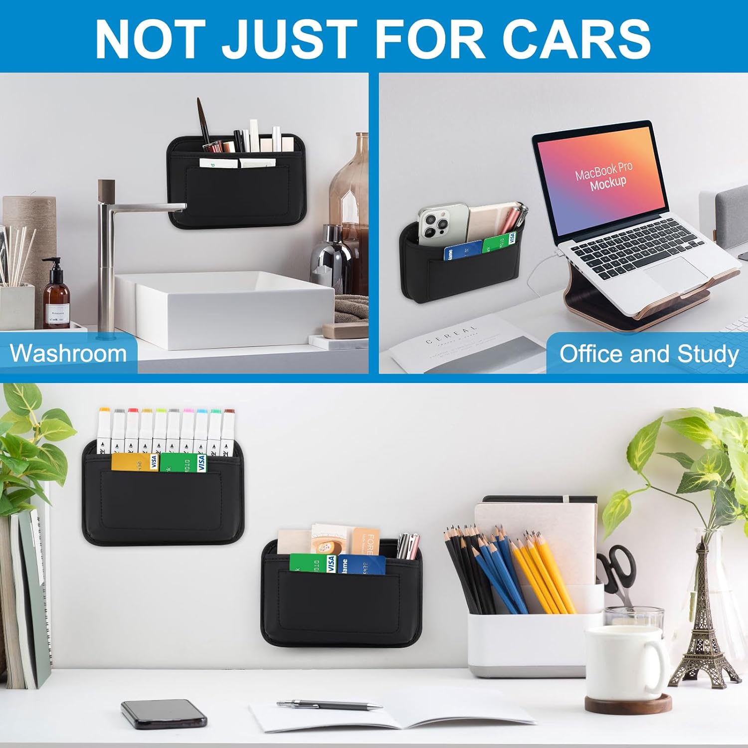Universal Car Side Pocket Organizer, PU Leather Car Pocket Pouch Cell Phone Sunglasses Holder, Car Phone Pocket Organizer Accessories for Car Seat, Door, Window, Console - Image 7