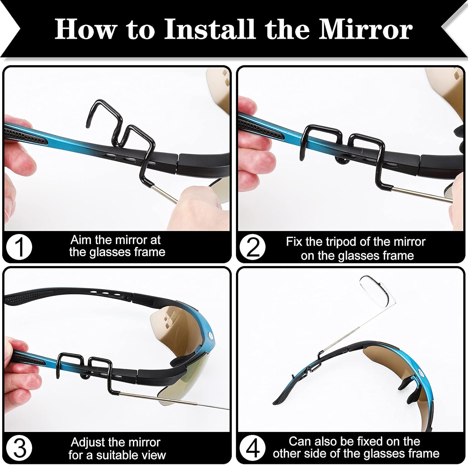 2pcs Bike Eyeglass Mirror, 360 Degree Adjustable Bicycle Cycling Rear View Wide Angle Mirror, Riding Accessories - Image 3