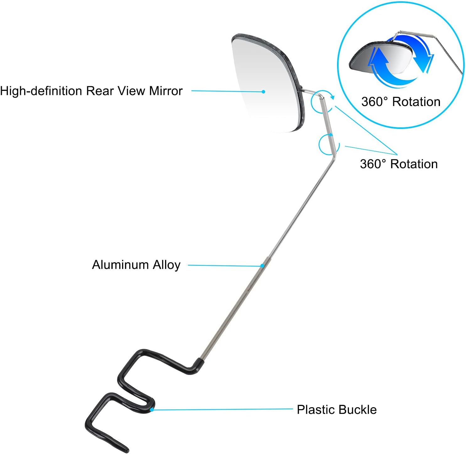 2pcs Bike Eyeglass Mirror, 360 Degree Adjustable Bicycle Cycling Rear View Wide Angle Mirror, Riding Accessories - Image 4