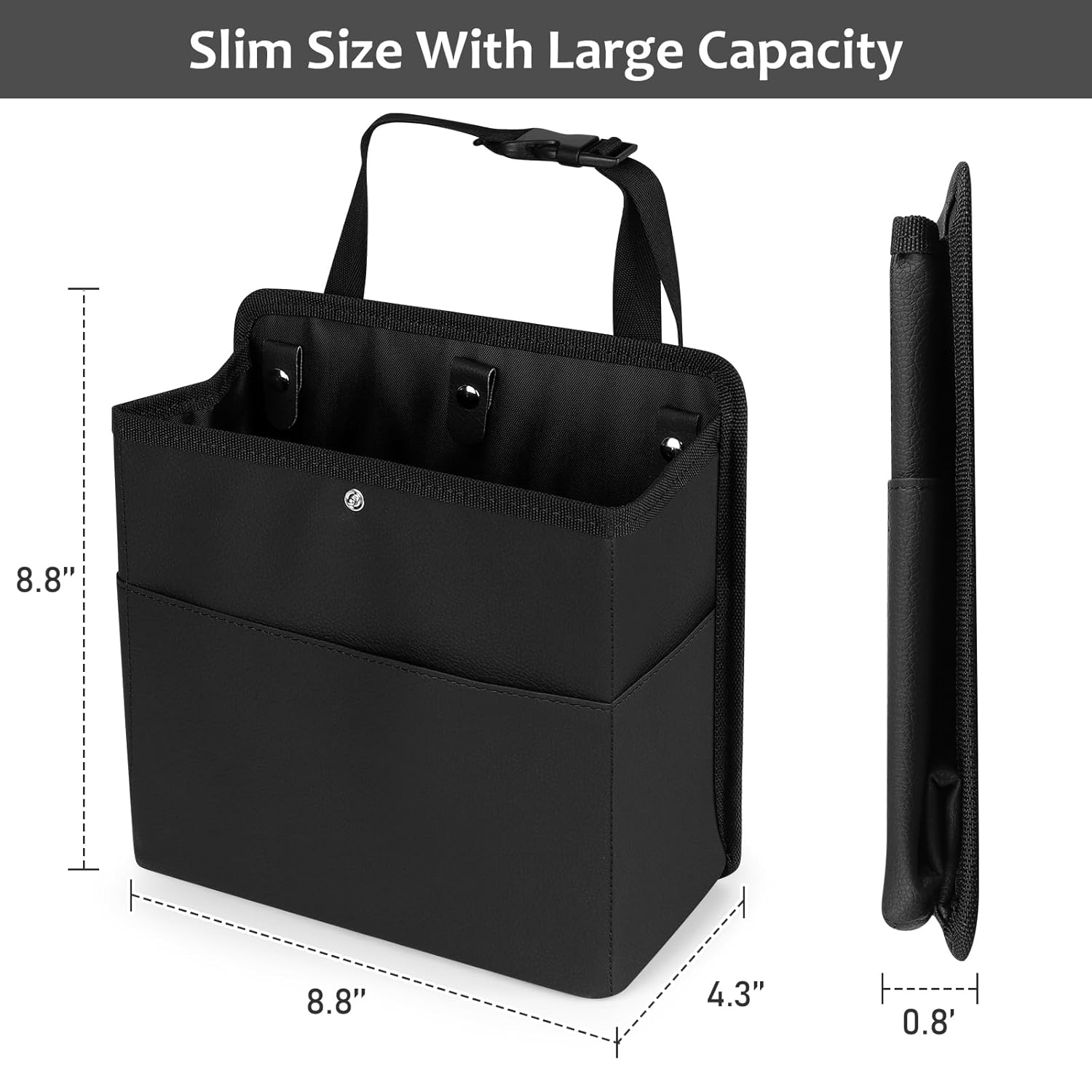 Car Trash Can with Pocket, Small Vehicle Dustbin Automotive Garbage Organizer Bin with 60 Pcs Trash Bags, Hanging Cars Storage Container for SUV Vans (Black) - Image 2
