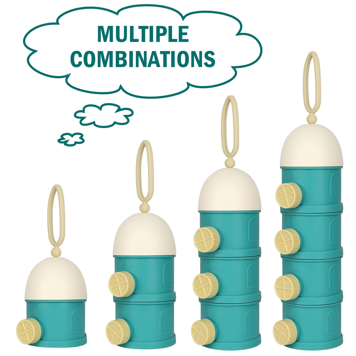Formula Dispenser On The Go, 4 Layers Stackable Formula Container to Go, Non-Spill Portable Milk Powder Baby & Kids Snack Container, Green - Image 2