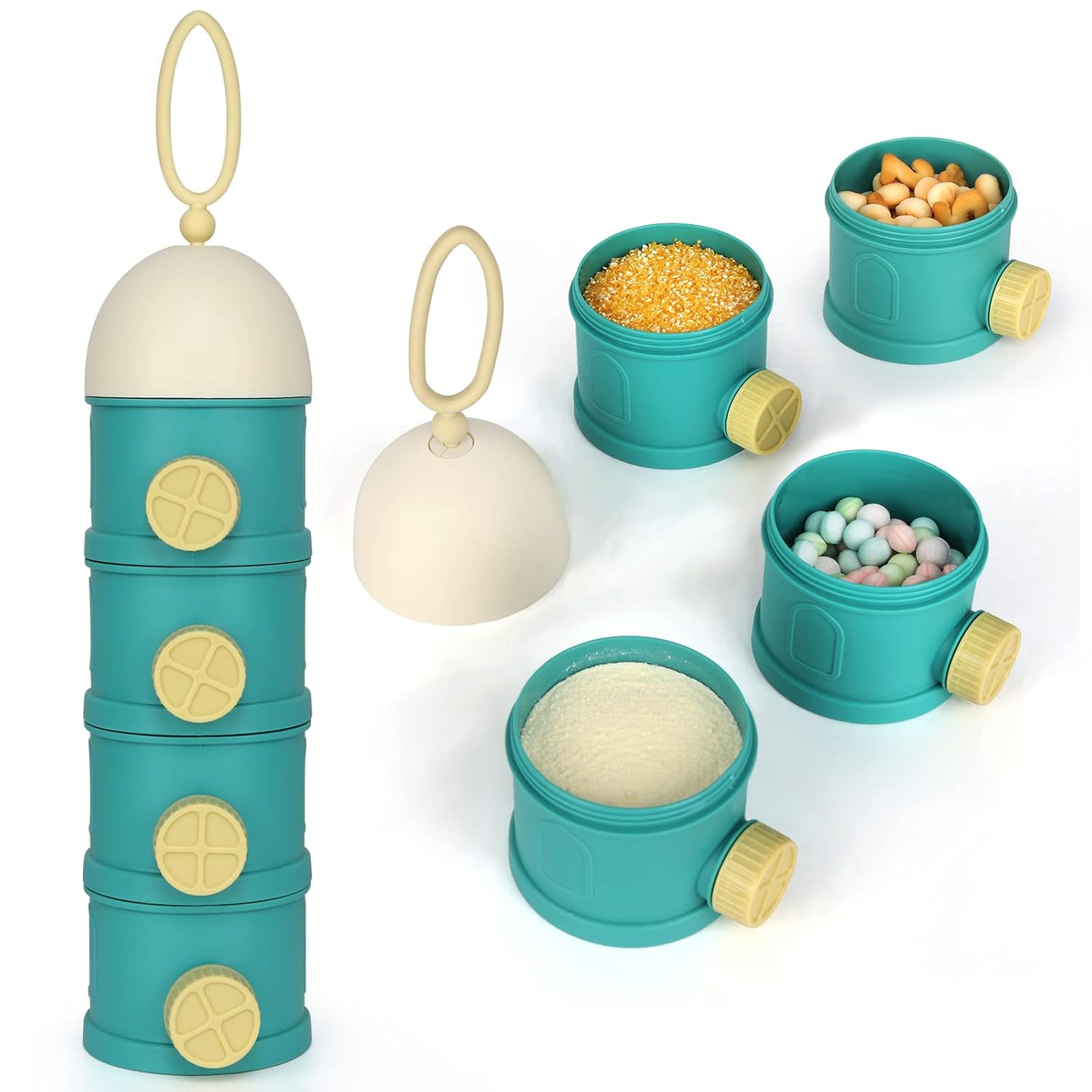Formula Dispenser On The Go, 4 Layers Stackable Formula Container to Go, Non-Spill Portable Milk Powder Baby & Kids Snack Container, Green - Image 5