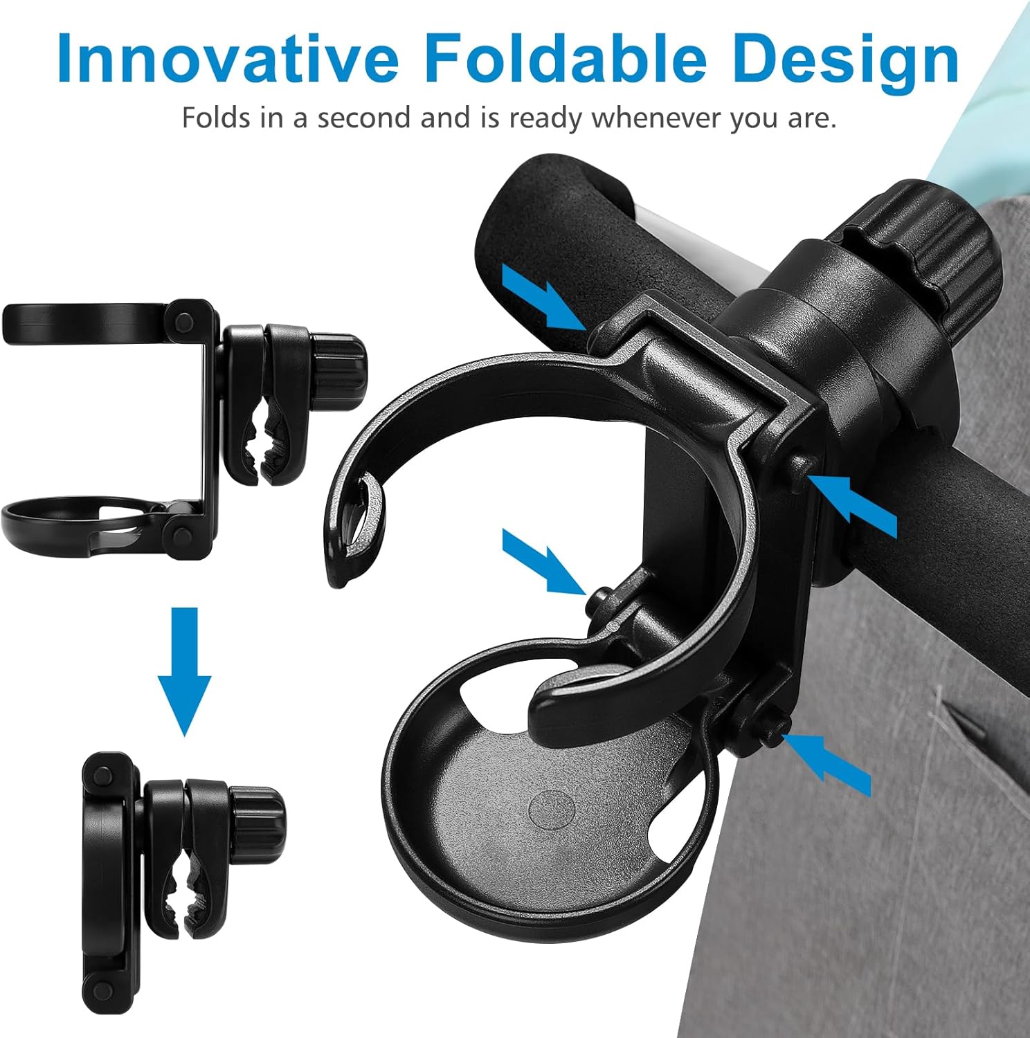 Stroller Cup Holder, Foldable Universal Cup Holder, 360 ° Rotatable Bottle Holder for Stroller, Bike, Wheelchair, Walker, Scooter ﻿ - Image 3
