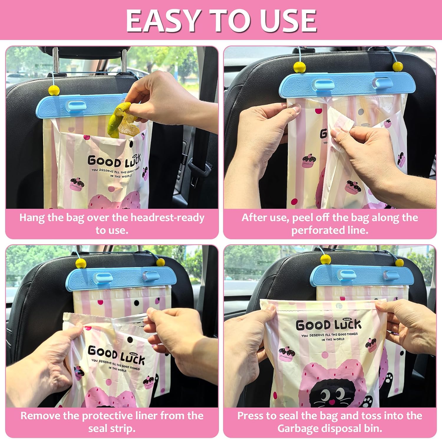 Disposable Car Trash Bag, 20 Pcs Car Garbage Bag Hanging Vehicle Trash Can Auto Rubbish Pouch Dustbin Bags Garbage Container Car Accessories, Leakproof, Smellproof, Portable for Women & Adults - Image 6