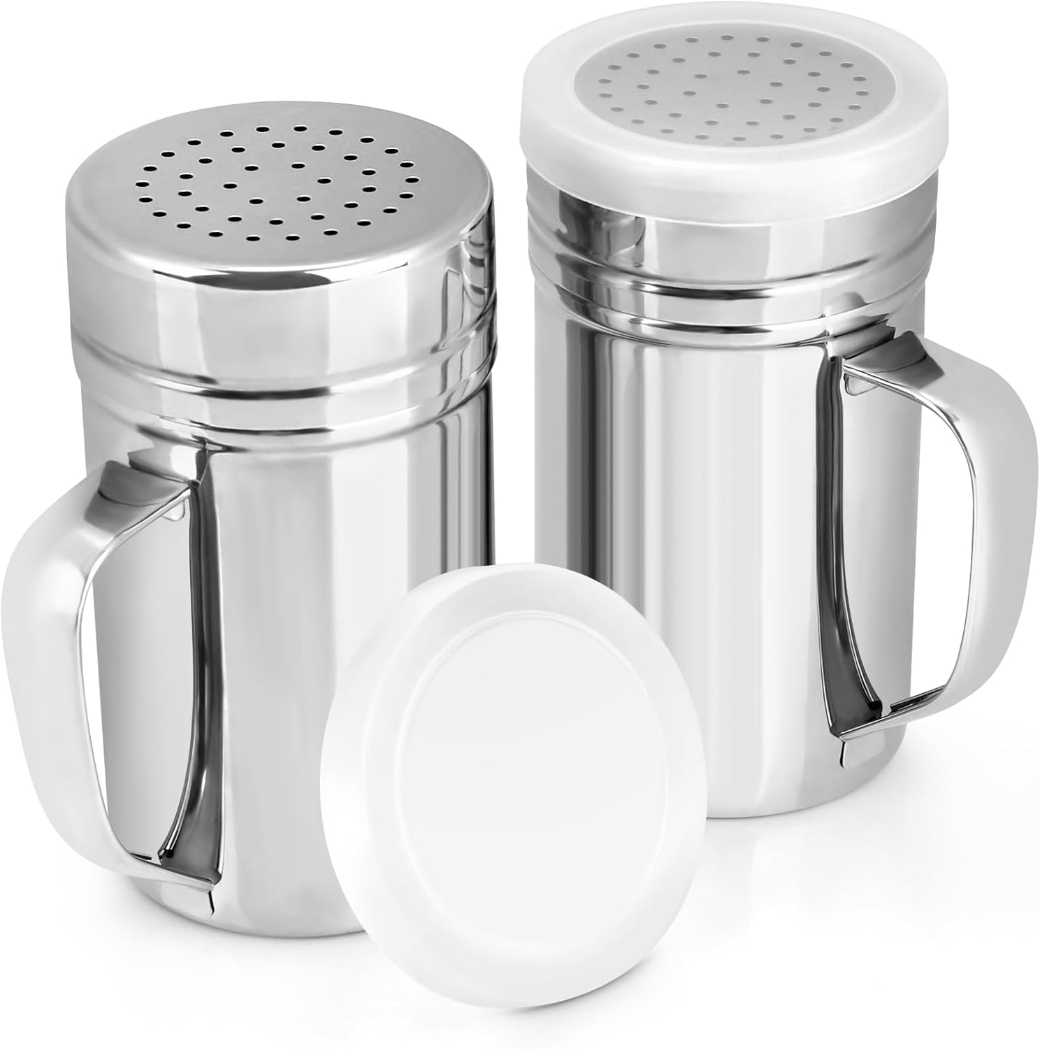 2pcs Stainless Steel Dredge, Salt Pepper Dredge Shakers with Handle, Seasonings Spice Shakers with Lid, 14 Ounce - Image 1