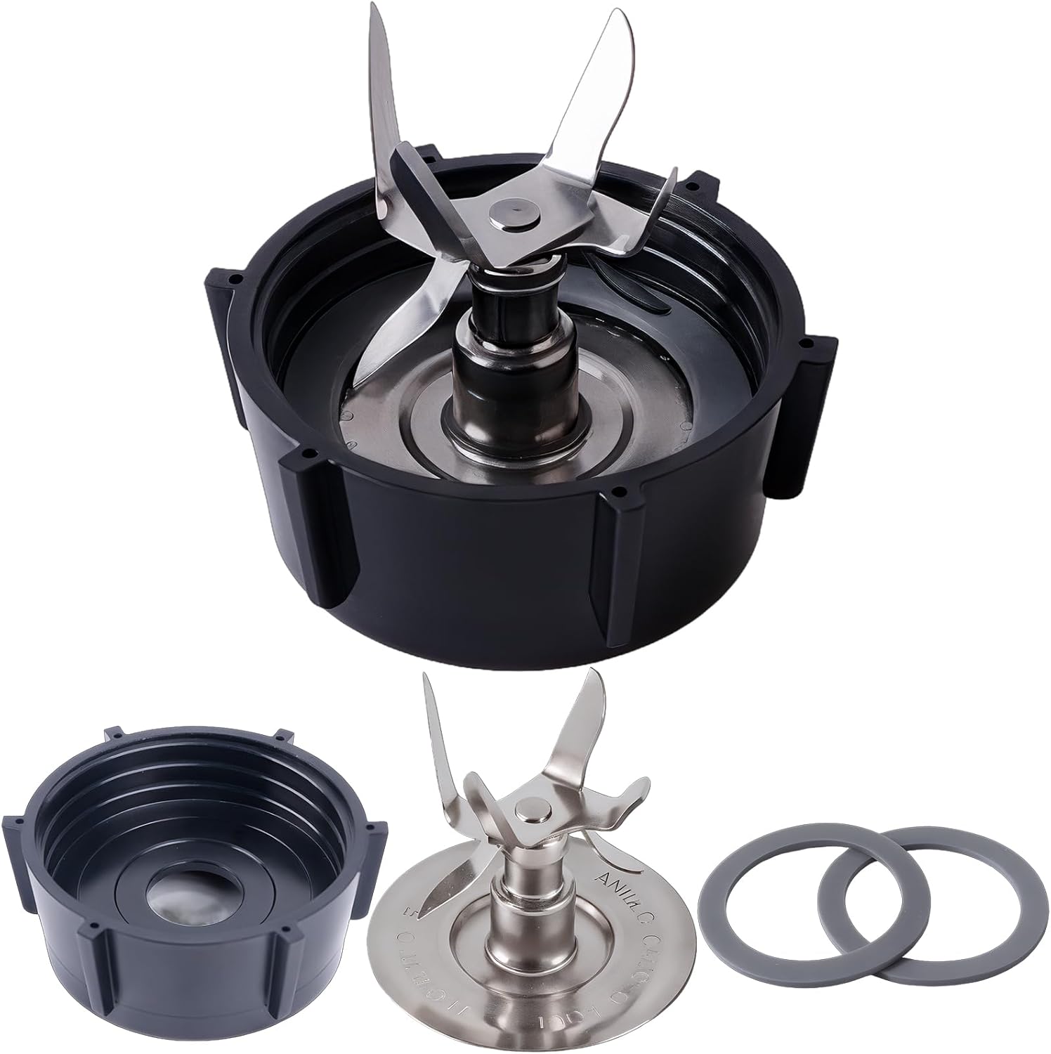 Oster Blender Replacement Parts Kit - 6-Fin Ice-Crushing Blade, Jar Base Cap, and Two Rubber O-Ring Gaskets (4-Piece Accessory Refresh Set) - Image 1