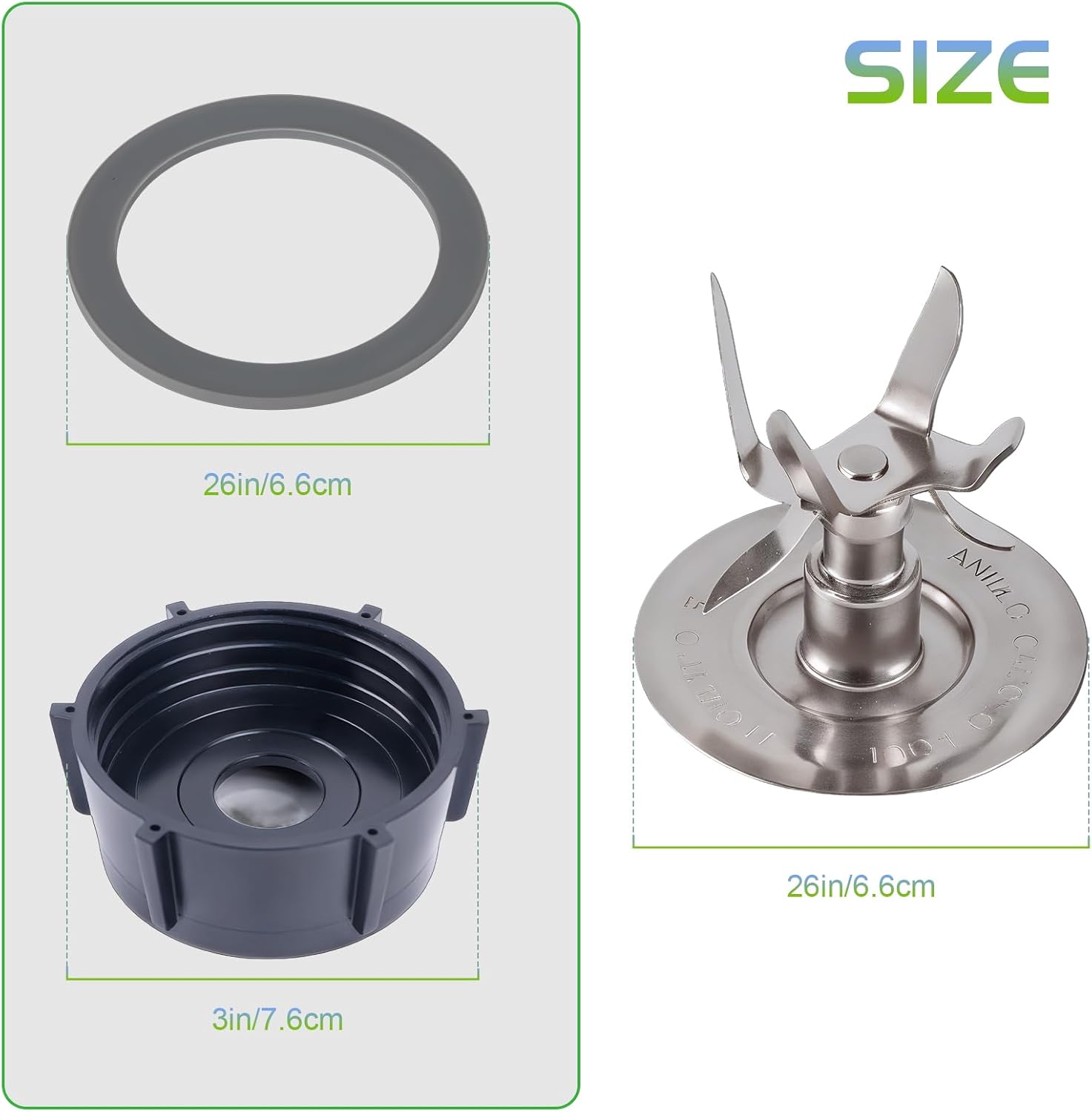 Oster Blender Replacement Parts Kit - 6-Fin Ice-Crushing Blade, Jar Base Cap, and Two Rubber O-Ring Gaskets (4-Piece Accessory Refresh Set) - Image 2
