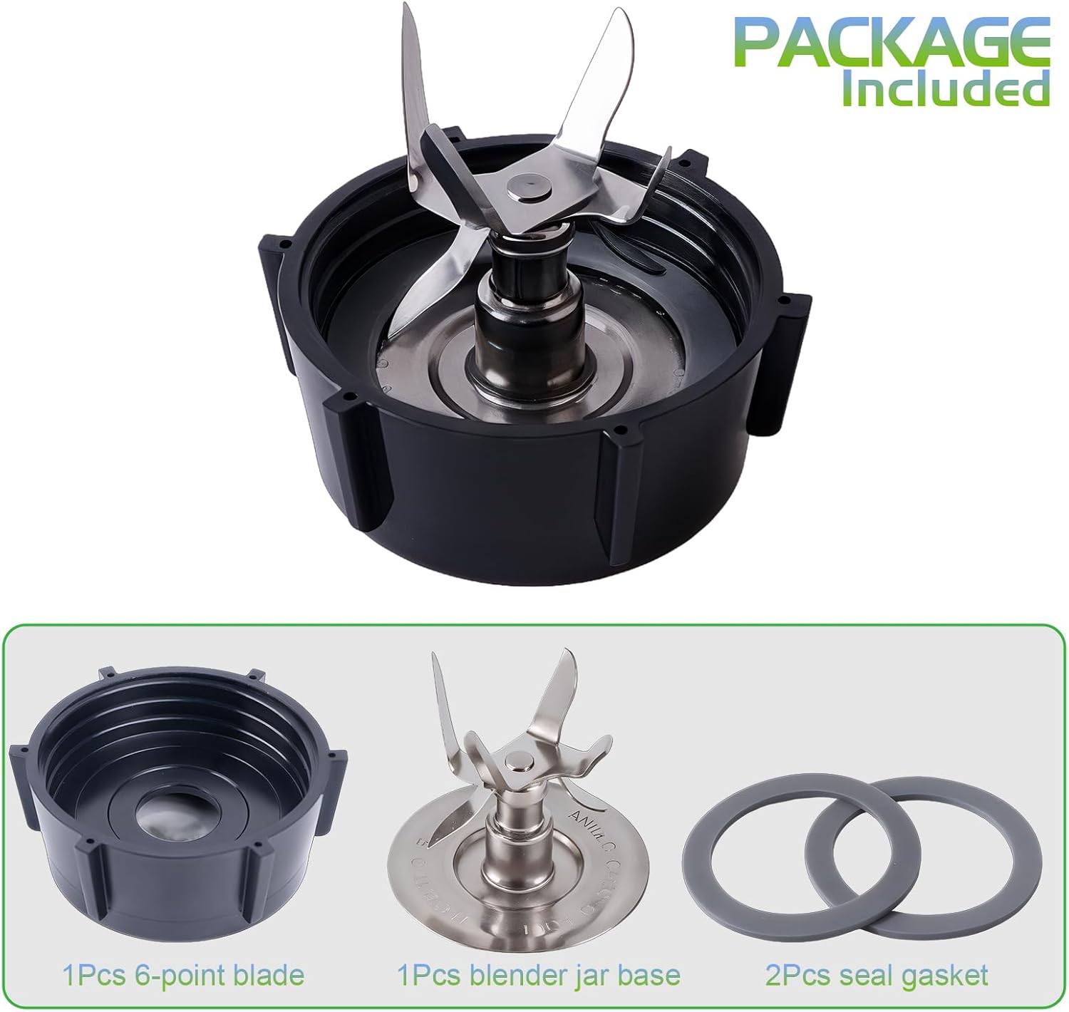 Oster Blender Replacement Parts Kit - 6-Fin Ice-Crushing Blade, Jar Base Cap, and Two Rubber O-Ring Gaskets (4-Piece Accessory Refresh Set) - Image 3