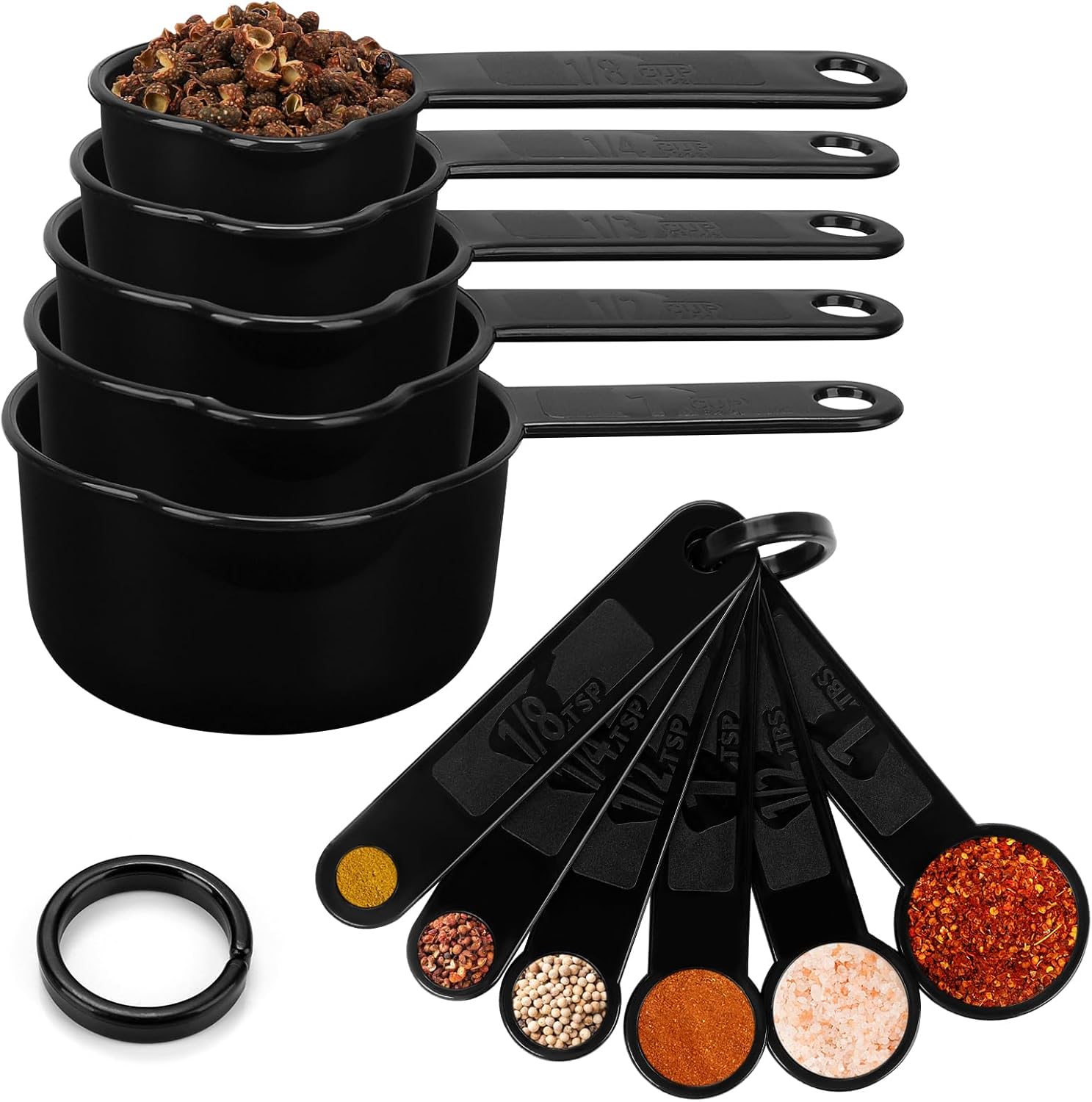 Measuring Cups & Spoons Set, Plastic Cooking Baking Tools Measuring Spoons Cups, 11 Piece Different Capacities Tablespoons Kitchen Gadgets Nesting Measure Sets for Dry Liquid Ingredients - Image 1