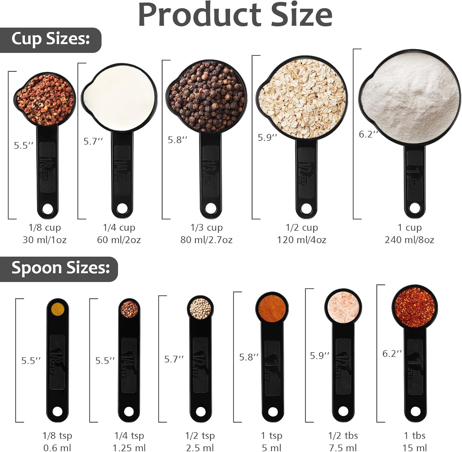 Measuring Cups & Spoons Set, Plastic Cooking Baking Tools Measuring Spoons Cups, 11 Piece Different Capacities Tablespoons Kitchen Gadgets Nesting Measure Sets for Dry Liquid Ingredients - Image 2