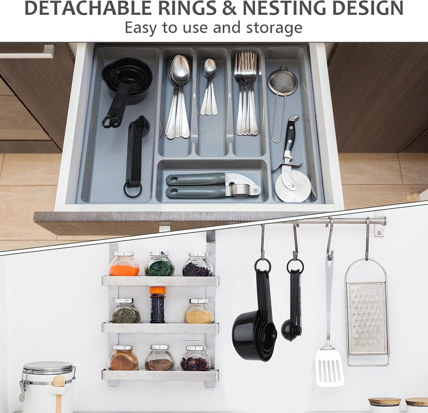 Measuring Cups & Spoons Set, Plastic Cooking Baking Tools Measuring Spoons Cups, 11 Piece Different Capacities Tablespoons Kitchen Gadgets Nesting Measure Sets for Dry Liquid Ingredients - Image 3