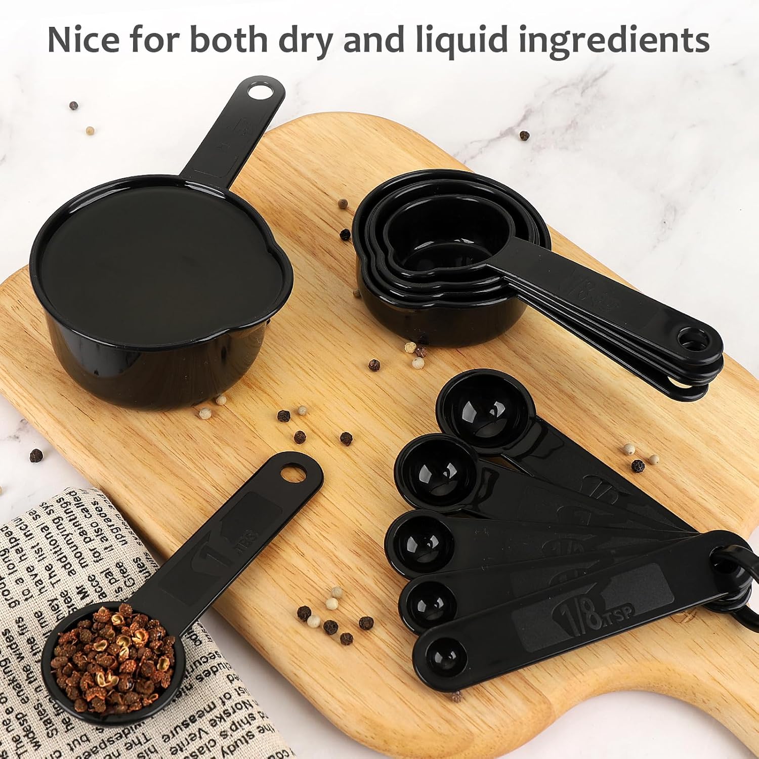 Measuring Cups & Spoons Set, Plastic Cooking Baking Tools Measuring Spoons Cups, 11 Piece Different Capacities Tablespoons Kitchen Gadgets Nesting Measure Sets for Dry Liquid Ingredients - Image 4
