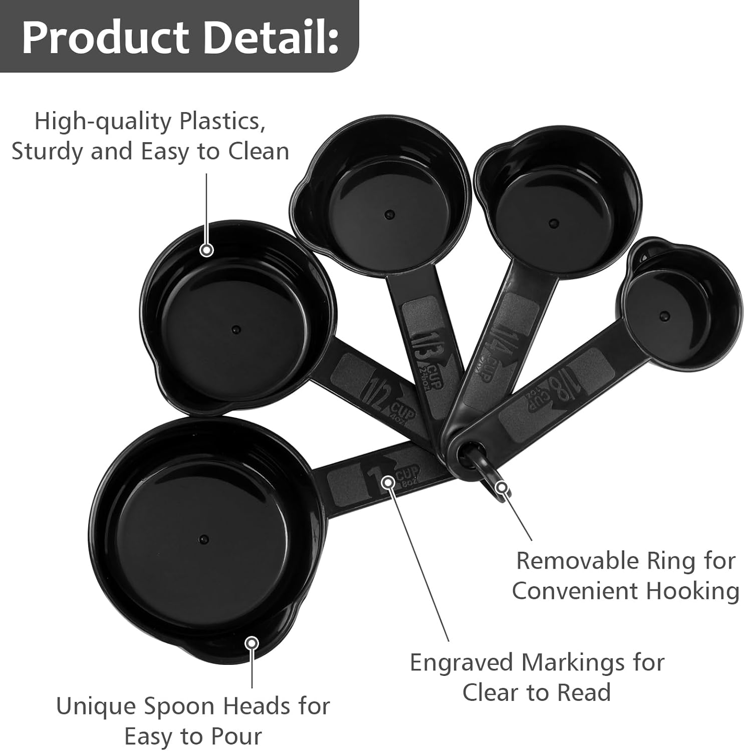 Measuring Cups & Spoons Set, Plastic Cooking Baking Tools Measuring Spoons Cups, 11 Piece Different Capacities Tablespoons Kitchen Gadgets Nesting Measure Sets for Dry Liquid Ingredients - Image 5