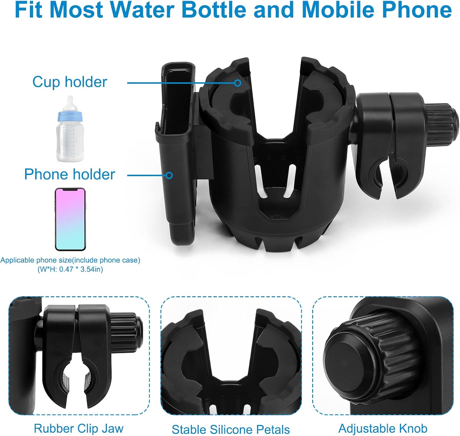 Stroller Cup Holder with Phone Holder, Universal Cup Holder, 2-in-1 Cup Phone Holder for Stroller, Bike, Walker, Wheelchair - Image 3