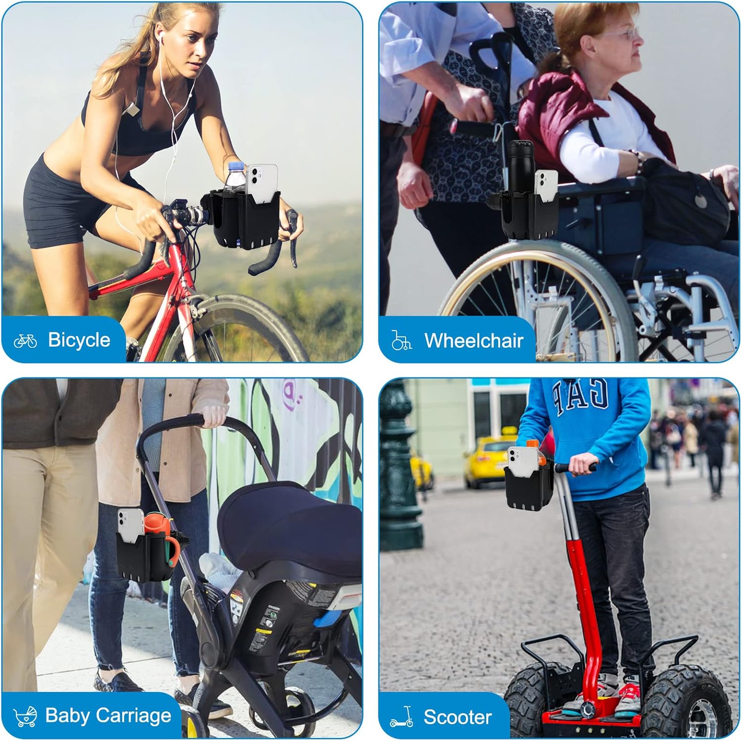Stroller Cup Holder with Phone Holder, Universal Cup Holder, 2-in-1 Cup Phone Holder for Stroller, Bike, Walker, Wheelchair - Image 7
