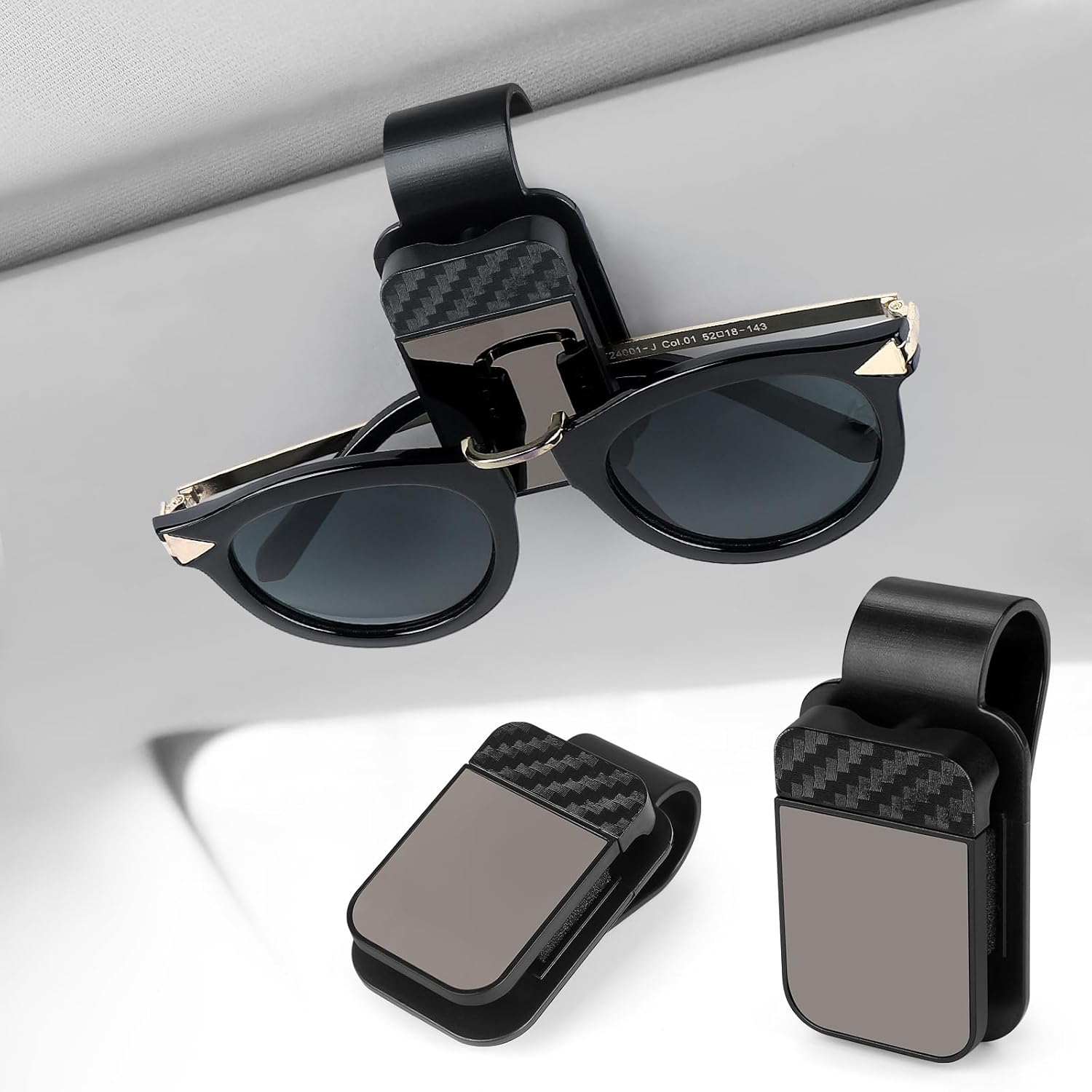 Sunglasses Holder for Car Sun Visor, 2 Black Visor Sunglass Holder Clip, Sunglass Holder Car, One-Handed-Operation Eyeglasses Hanger Mount, Universal Glasses Clip, Car Accessories for SUV Truck - Image 1
