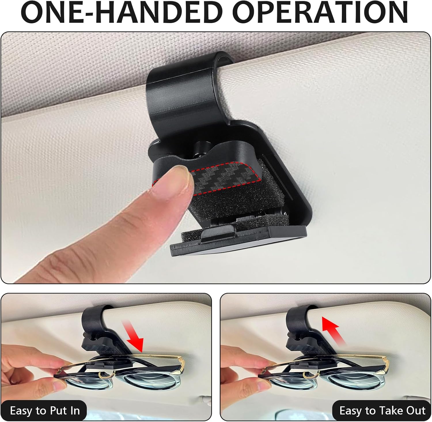 Sunglasses Holder for Car Sun Visor, 2 Black Visor Sunglass Holder Clip, Sunglass Holder Car, One-Handed-Operation Eyeglasses Hanger Mount, Universal Glasses Clip, Car Accessories for SUV Truck - Image 4