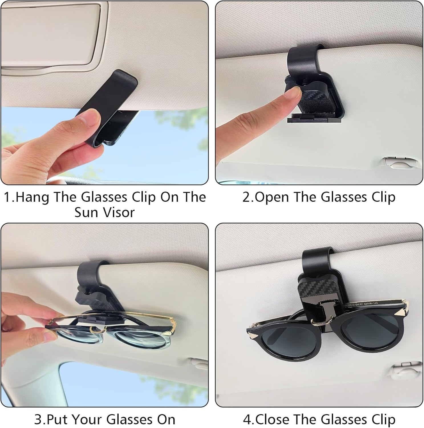 Sunglasses Holder for Car Sun Visor, 2 Black Visor Sunglass Holder Clip, Sunglass Holder Car, One-Handed-Operation Eyeglasses Hanger Mount, Universal Glasses Clip, Car Accessories for SUV Truck - Image 8