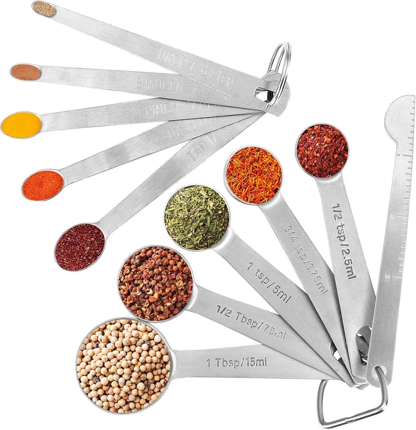 Stainless Steel Measuring Spoons Set with Leveler, 10 Pcs Mini Stackable Teaspoon & Tablespoon for Baking & Cooking, Kitchen Gadgets for Small Amount of Dry or Liquid Ingredients and Spices - Image 1