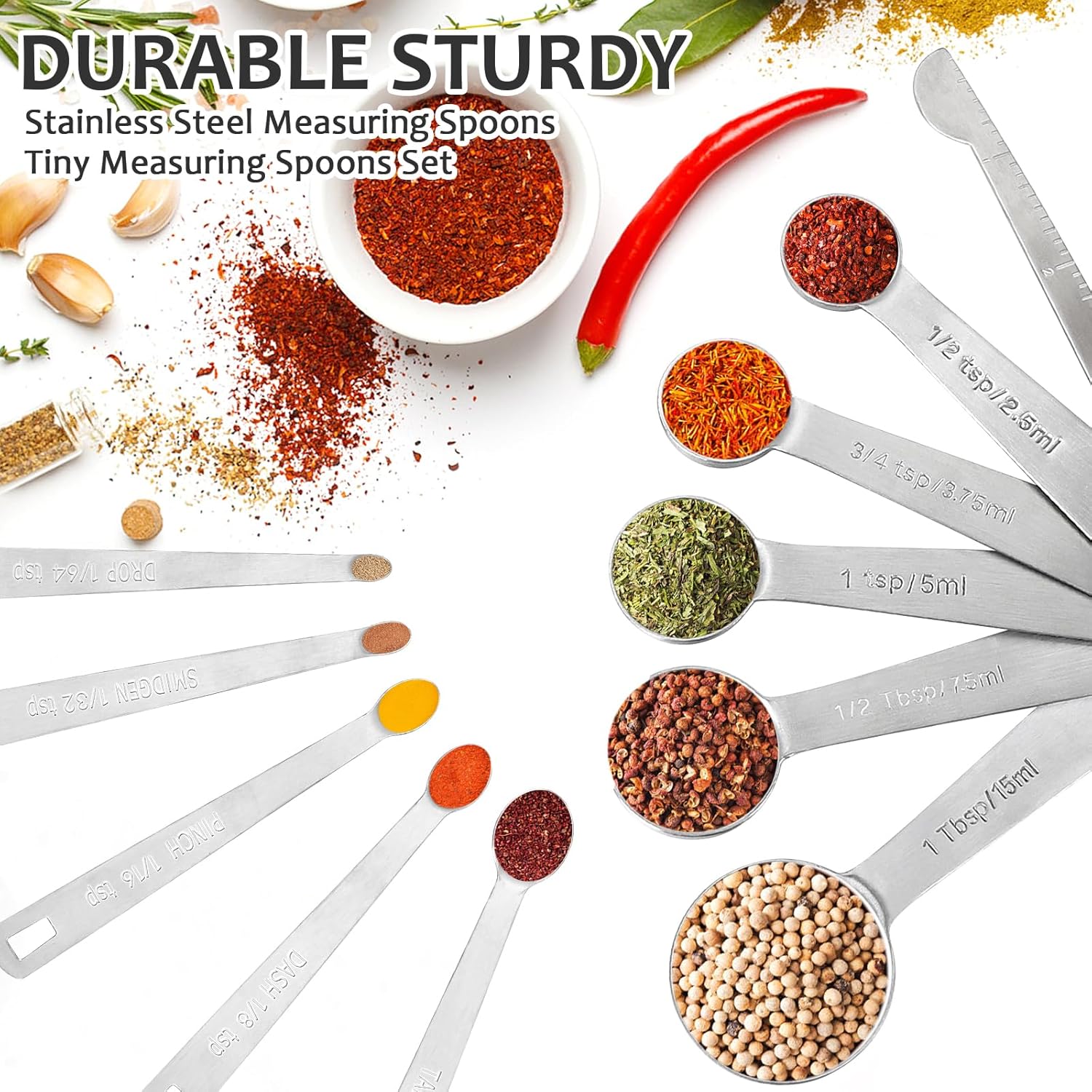 Stainless Steel Measuring Spoons Set with Leveler, 10 Pcs Mini Stackable Teaspoon & Tablespoon for Baking & Cooking, Kitchen Gadgets for Small Amount of Dry or Liquid Ingredients and Spices - Image 2