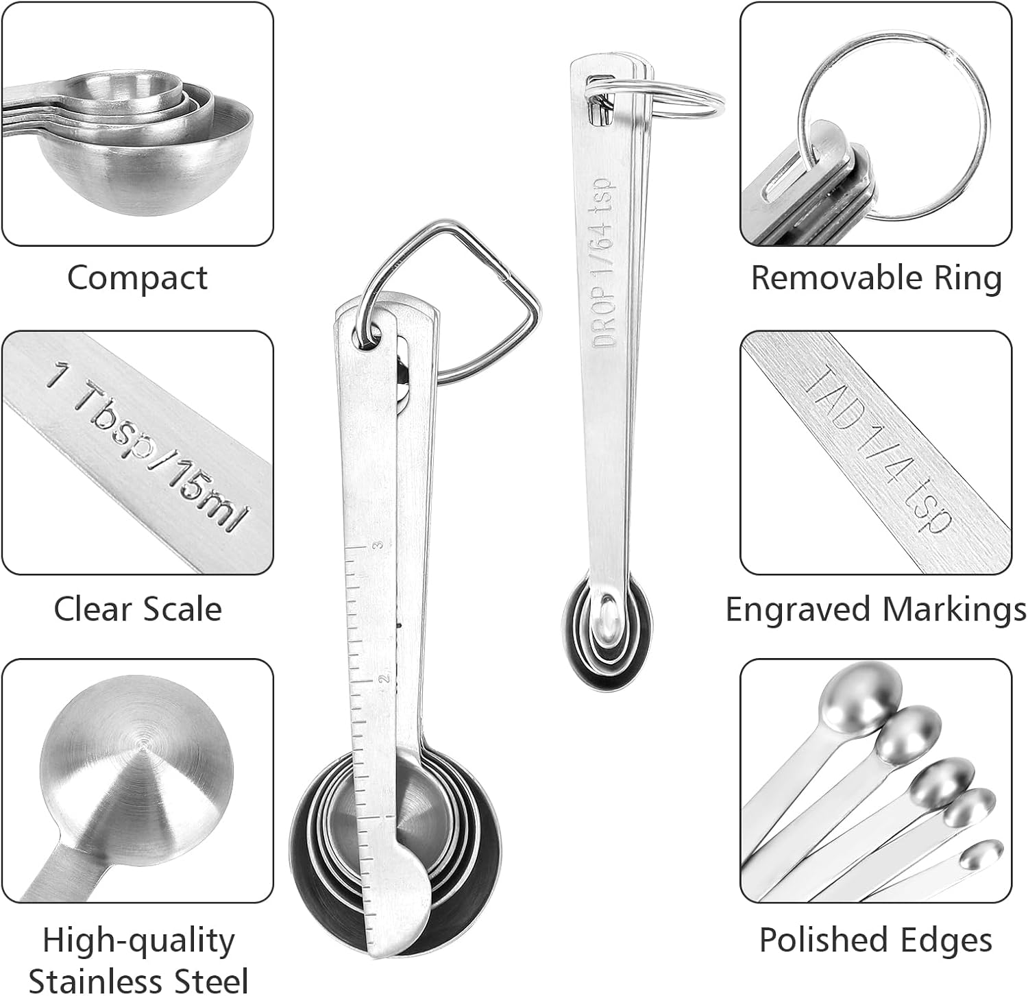 Stainless Steel Measuring Spoons Set with Leveler, 10 Pcs Mini Stackable Teaspoon & Tablespoon for Baking & Cooking, Kitchen Gadgets for Small Amount of Dry or Liquid Ingredients and Spices - Image 3