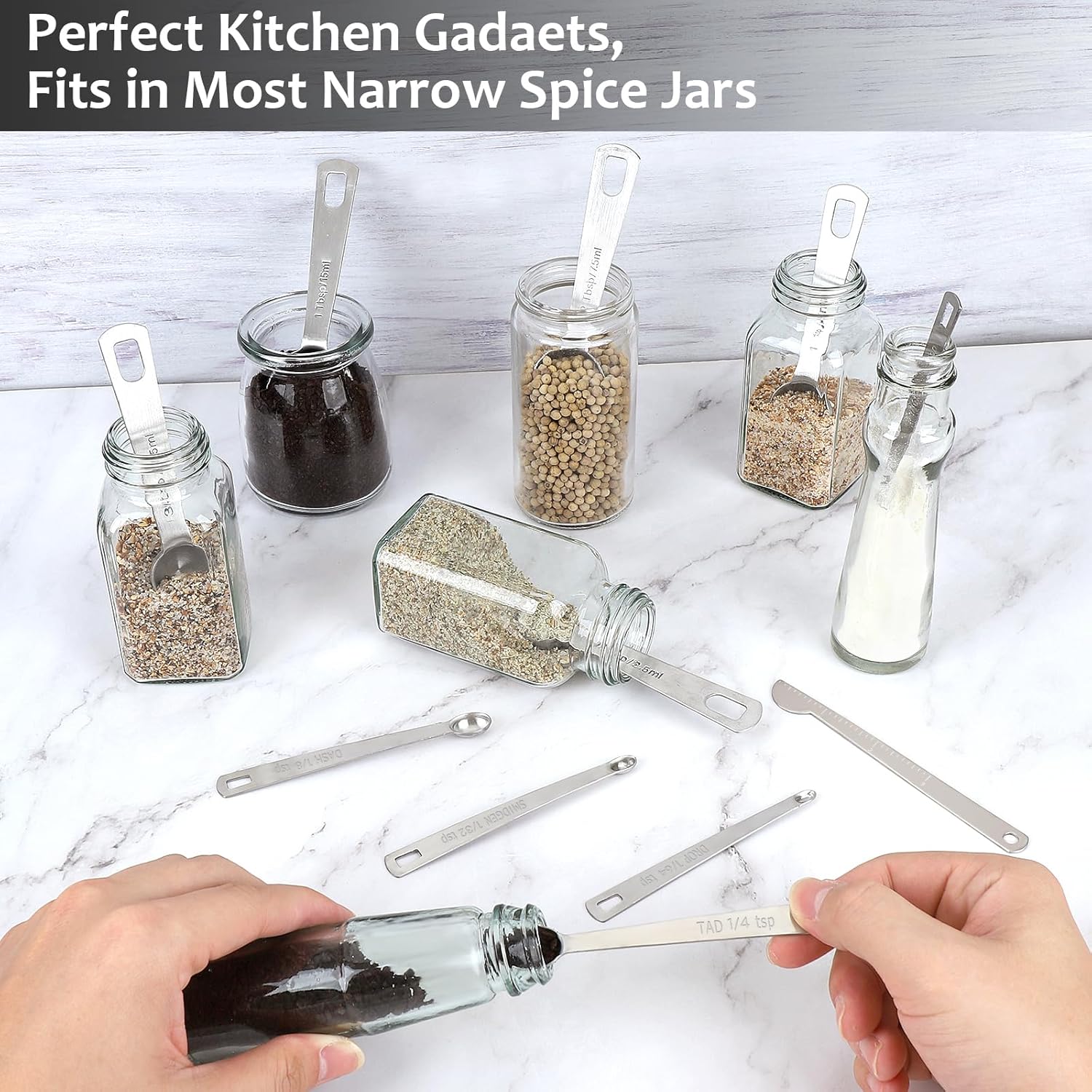 Stainless Steel Measuring Spoons Set with Leveler, 10 Pcs Mini Stackable Teaspoon & Tablespoon for Baking & Cooking, Kitchen Gadgets for Small Amount of Dry or Liquid Ingredients and Spices - Image 4