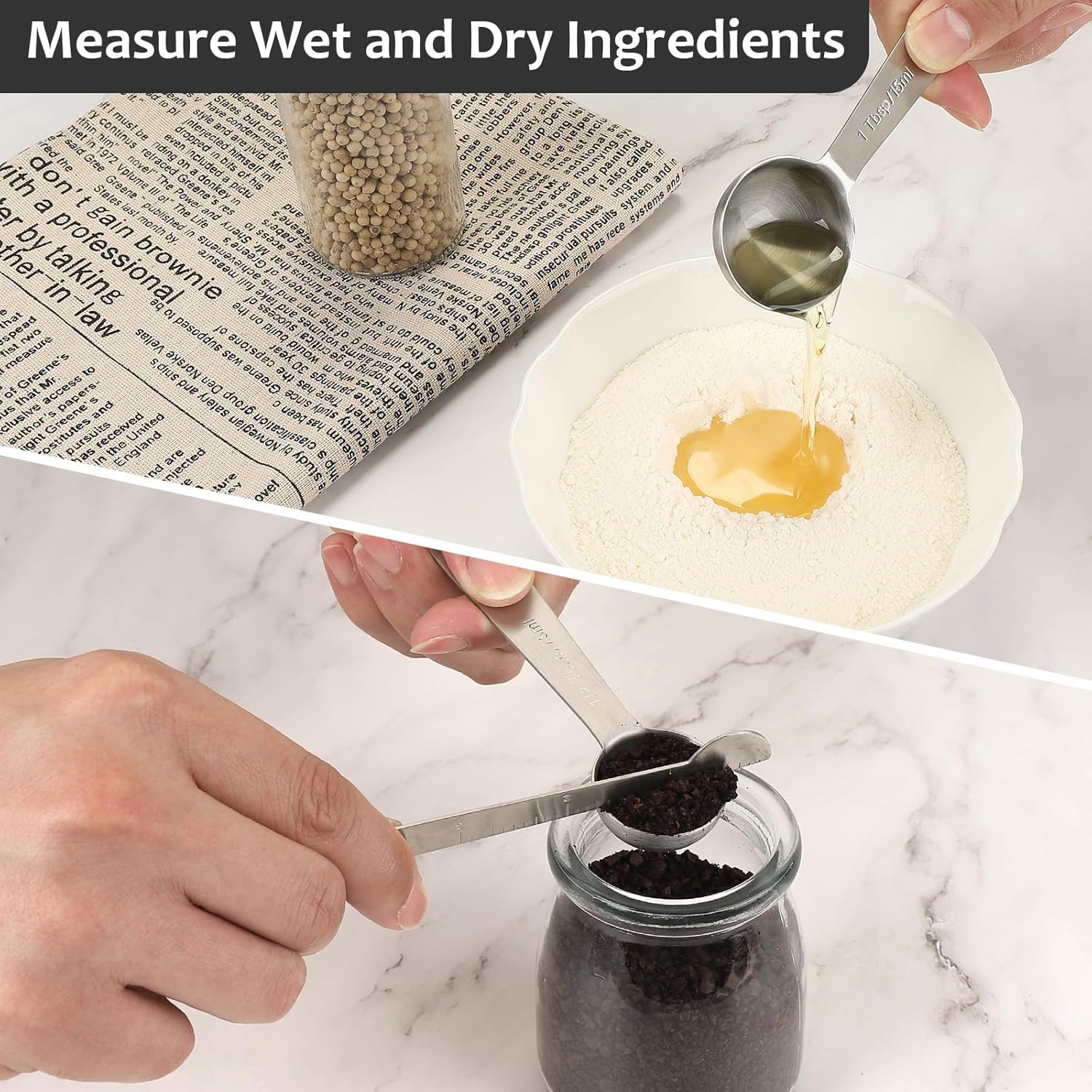 Stainless Steel Measuring Spoons Set with Leveler, 10 Pcs Mini Stackable Teaspoon & Tablespoon for Baking & Cooking, Kitchen Gadgets for Small Amount of Dry or Liquid Ingredients and Spices - Image 5