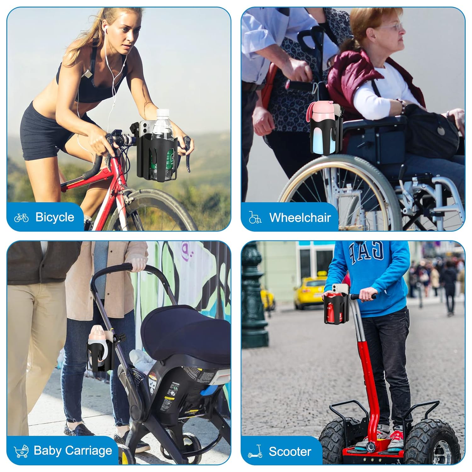 Stroller Cup Holder with Phone Holder, Bike Cup Holder, 2-in-1 Universal Cup Holder for Stroller, Bike, Pushchair, Rollator, Wheelchair, Walker, Scooter - Image 7