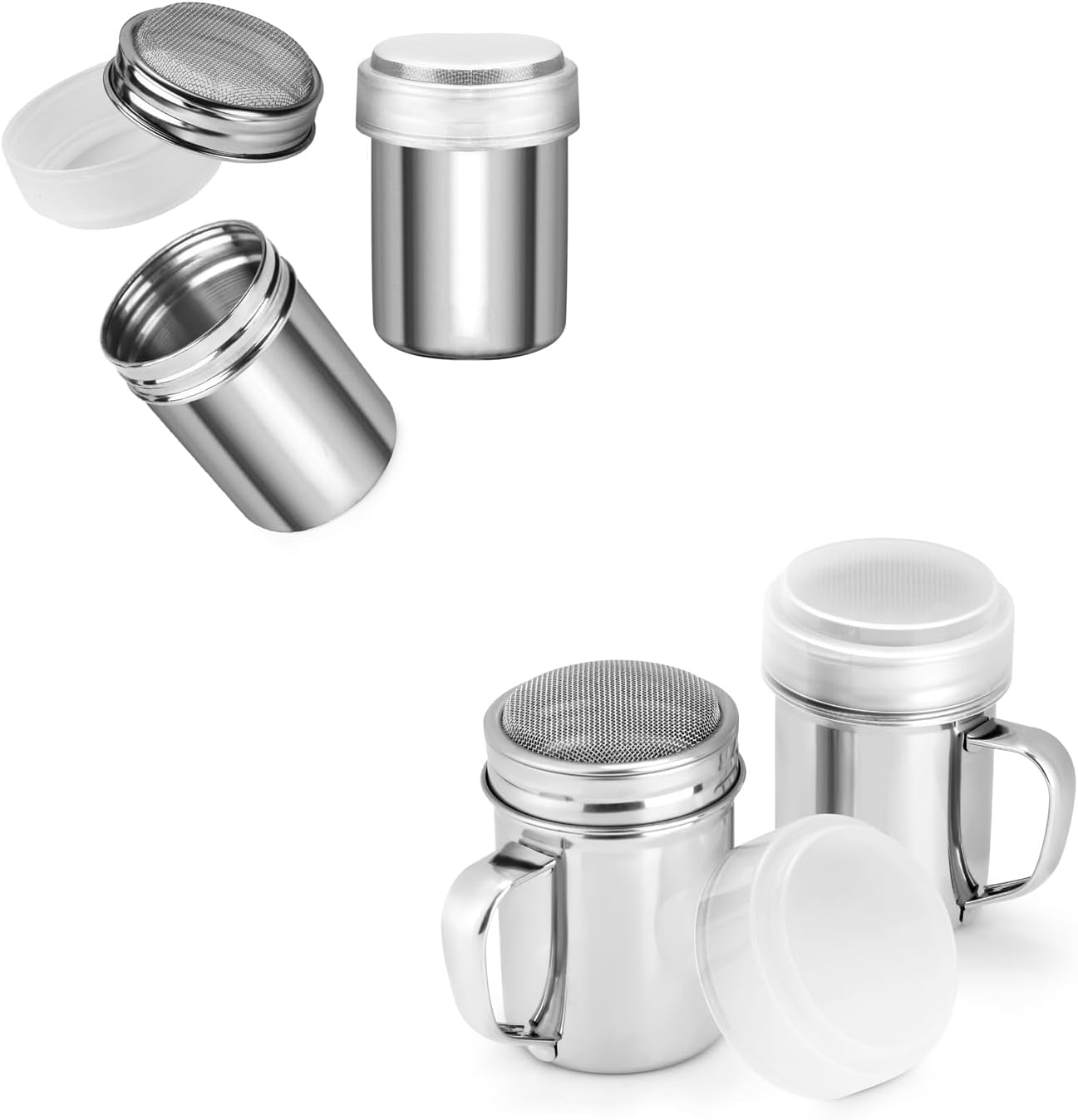 7oz Powdered Sugar Shaker Duster Set, Flour Sifter Cinnamon Shaker Stainless Steel Fine Mesh Dredges Shakers for Cinnamon Flour Salt Pepper Baking - Image 1