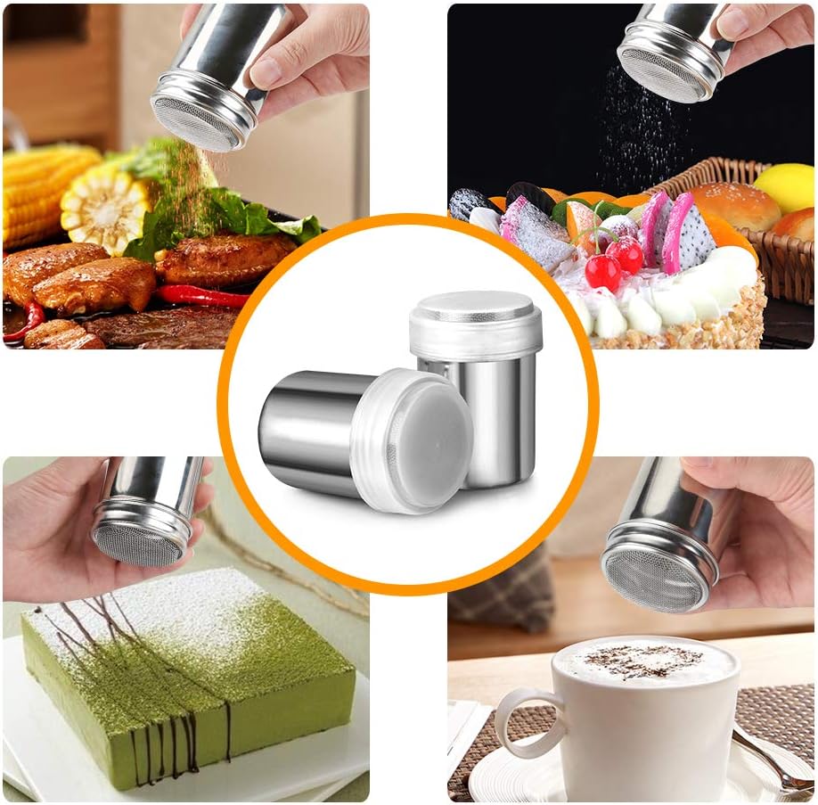 7oz Powdered Sugar Shaker Duster Set, Flour Sifter Cinnamon Shaker Stainless Steel Fine Mesh Dredges Shakers for Cinnamon Flour Salt Pepper Baking - Image 5