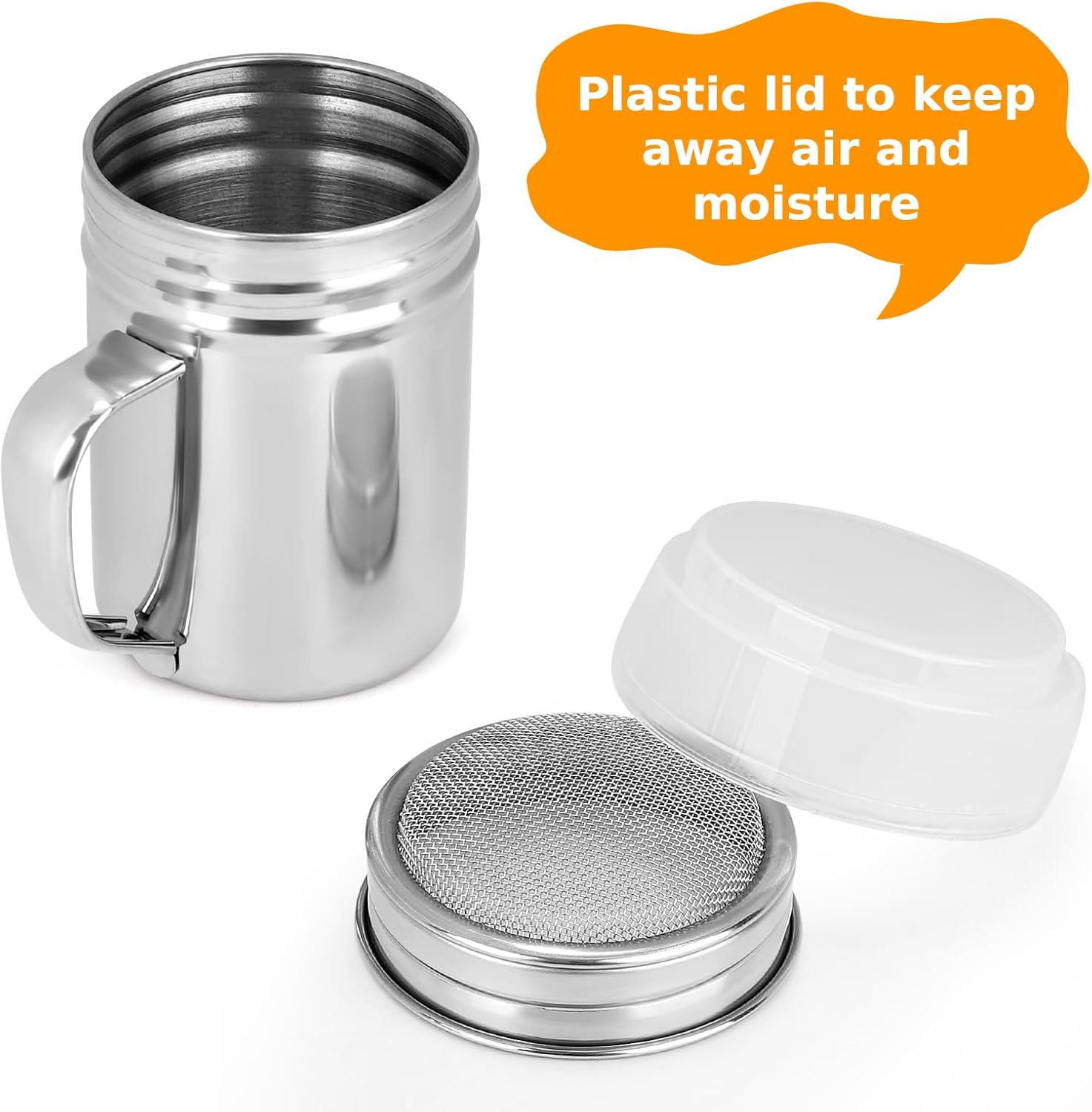7oz Powdered Sugar Shaker Duster Set, Flour Sifter Cinnamon Shaker Stainless Steel Fine Mesh Dredges Shakers for Cinnamon Flour Salt Pepper Baking - Image 7