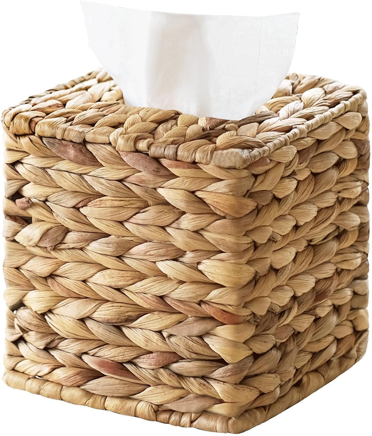 Tissue Box Cover, Square Wicker Tissue Box Holder Facial Tissues Boxes, Hand Woven Napkin Box Tissue Holder for Bathroom Bedroom Office Table Desk Night Stand, Boho Decorative, Natural - Image 1