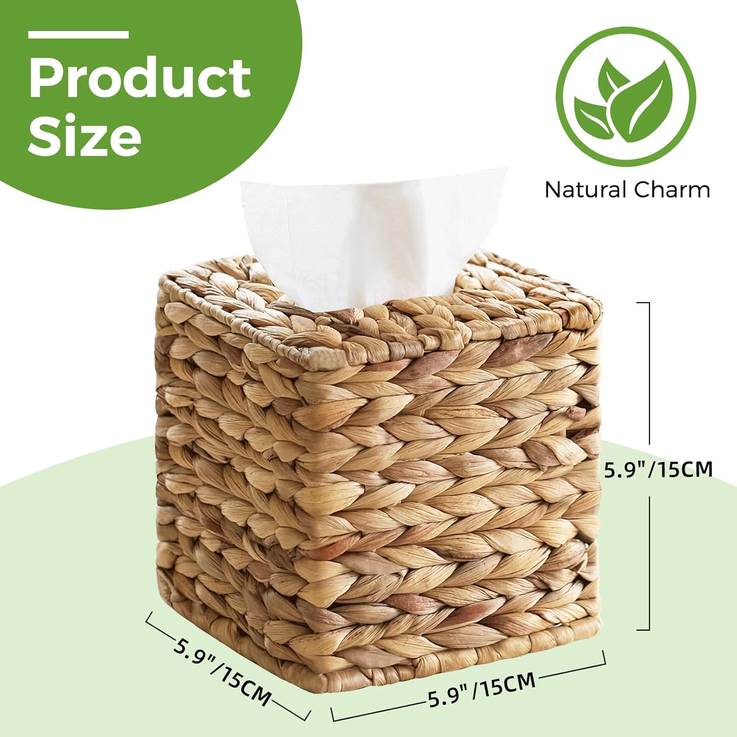 Tissue Box Cover, Square Wicker Tissue Box Holder Facial Tissues Boxes, Hand Woven Napkin Box Tissue Holder for Bathroom Bedroom Office Table Desk Night Stand, Boho Decorative, Natural - Image 4