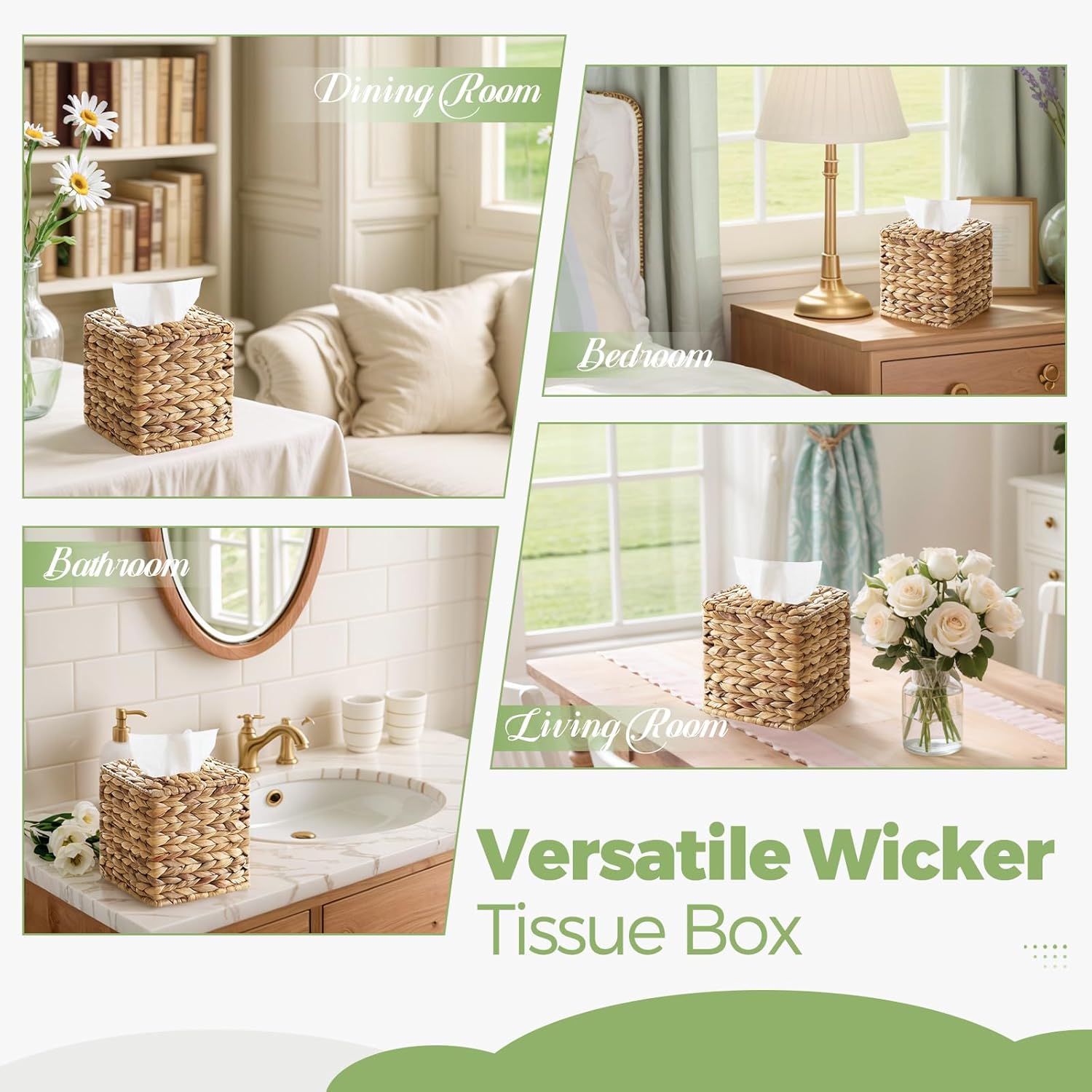 Tissue Box Cover, Square Wicker Tissue Box Holder Facial Tissues Boxes, Hand Woven Napkin Box Tissue Holder for Bathroom Bedroom Office Table Desk Night Stand, Boho Decorative, Natural - Image 7