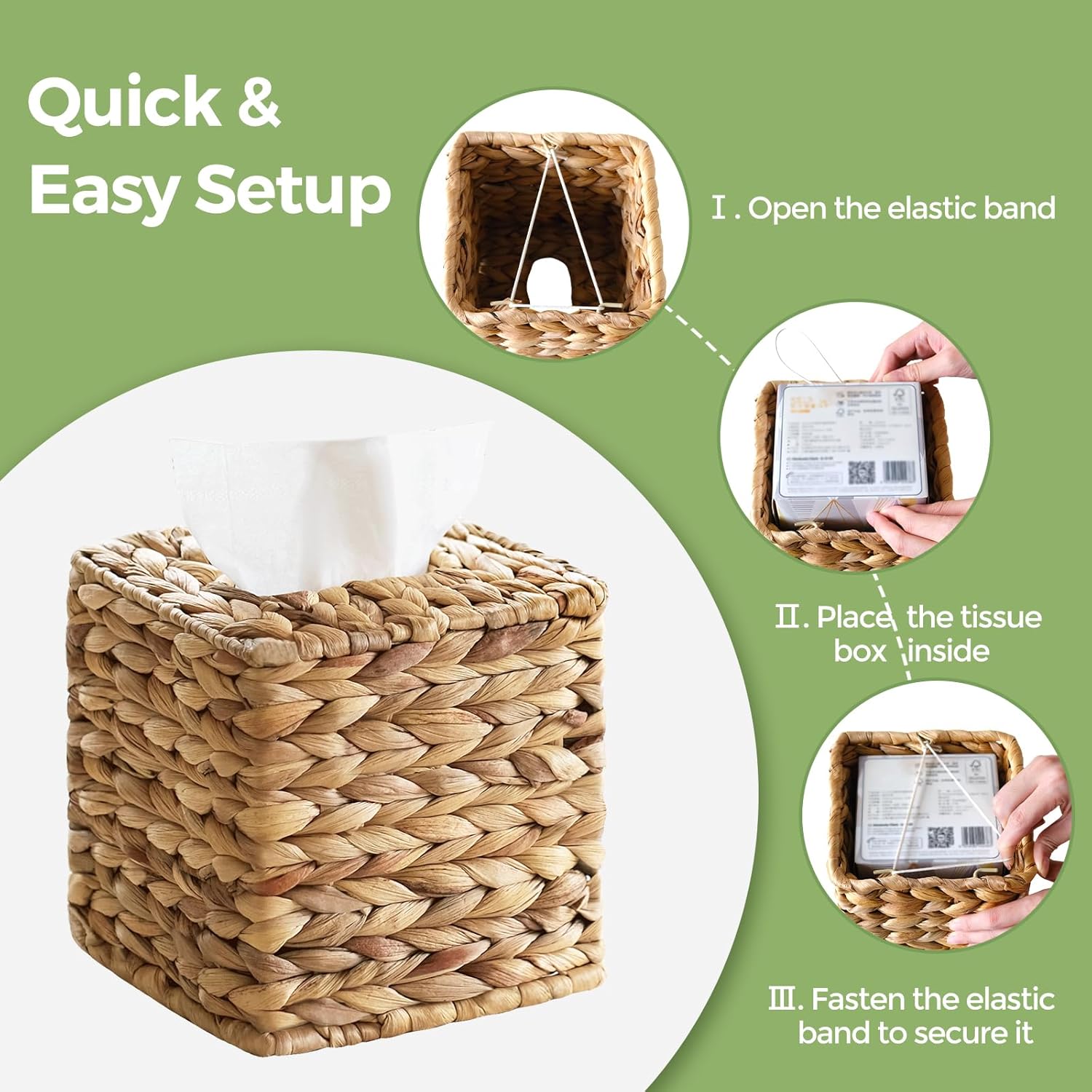 Tissue Box Cover, Square Wicker Tissue Box Holder Facial Tissues Boxes, Hand Woven Napkin Box Tissue Holder for Bathroom Bedroom Office Table Desk Night Stand, Boho Decorative, Natural - Image 8